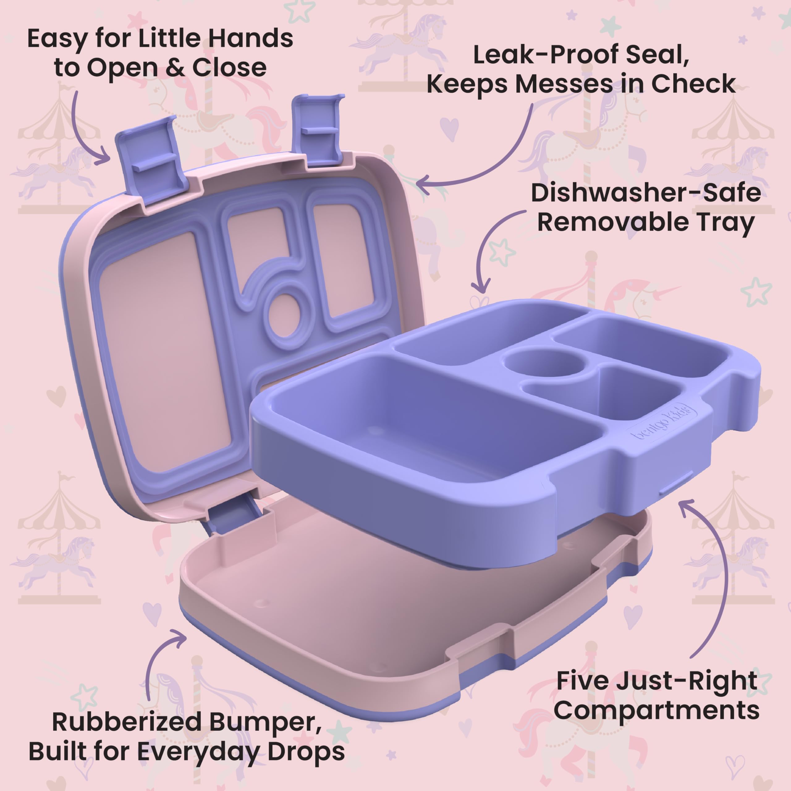 Bentgo Kids Prints Leak-Proof, 5-Compartment Bento-Style Kids Lunch Box - Ideal Portion Sizes for Ages 3-7, Durable, Drop-Proof, Dishwasher Safe, & PFAS & BPA-Free Materials (Unicorn)
