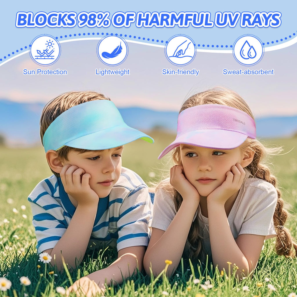 Kids Sun Visor Hats for Girls Boys, Lightweight Cooling Stretchy Visor, Packable Sports Hat for Running, Tennis, Golf
