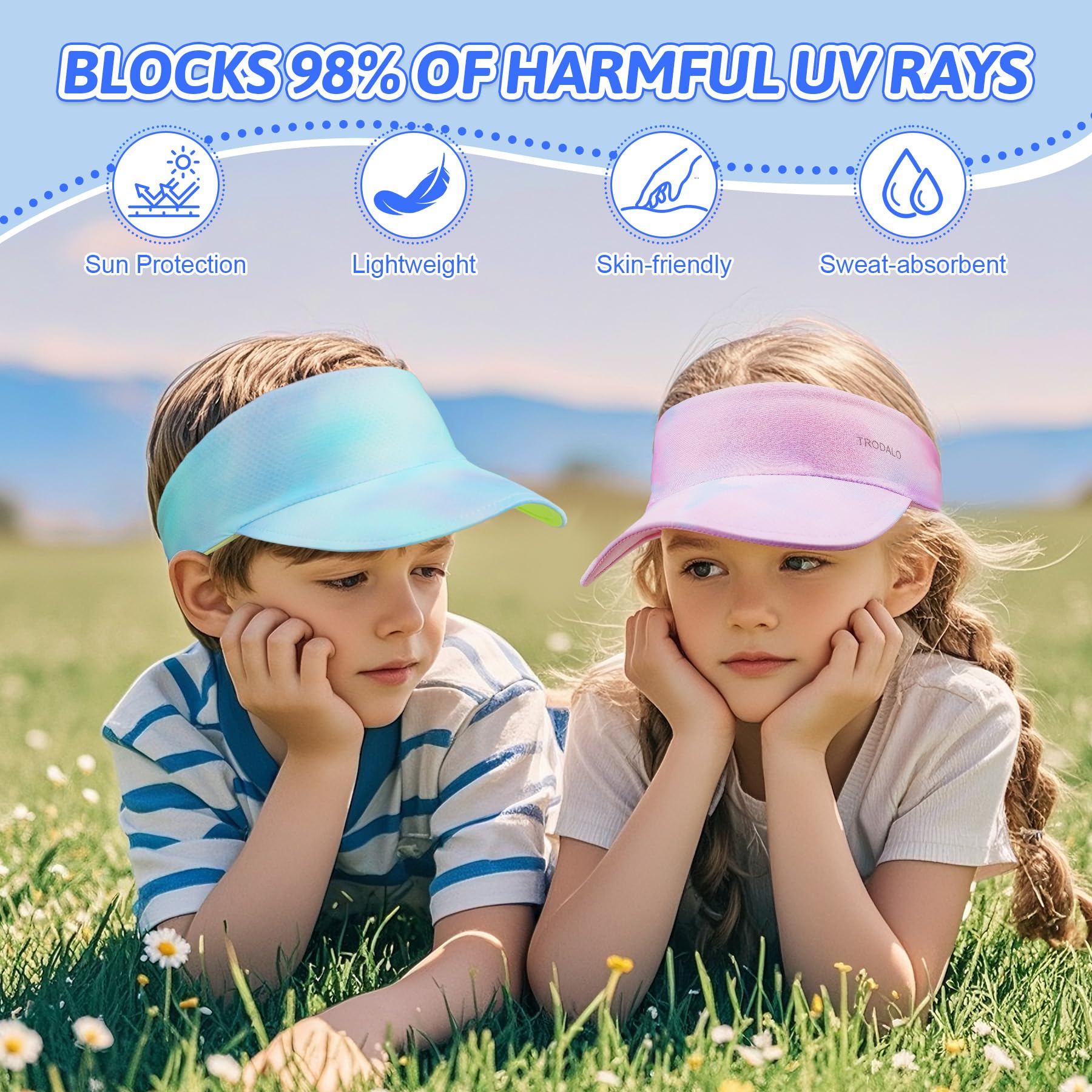 Kids Sun Visor Hats for Girls Boys, Lightweight Cooling Stretchy Visor, Packable Sports Hat for Running, Tennis, Golf