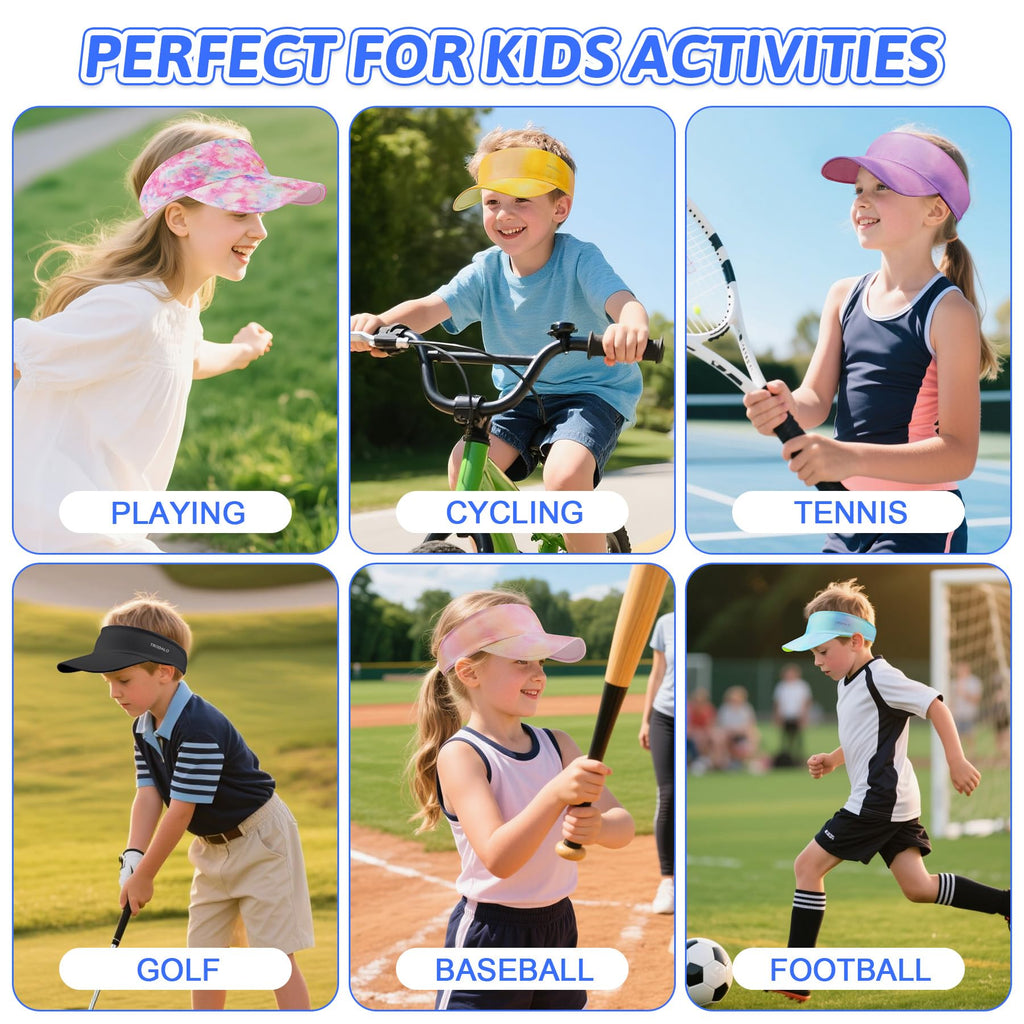 Kids Sun Visor Hats for Girls Boys, Lightweight Cooling Stretchy Visor, Packable Sports Hat for Running, Tennis, Golf