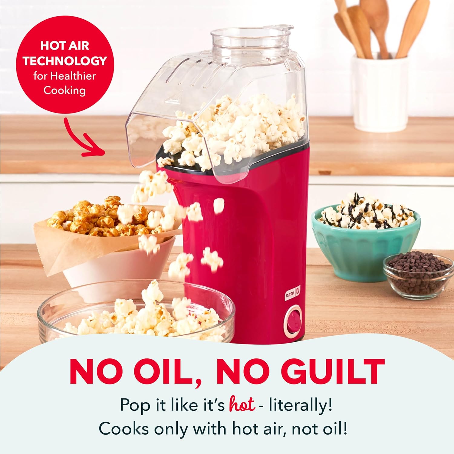 DASH Fresh Pop Popcorn Maker - Oil-Free, Air Popcorn Popper - With Measuring Cup & Recipe Guide - Perfect for Movie Nights - 16 Cups, Aqua