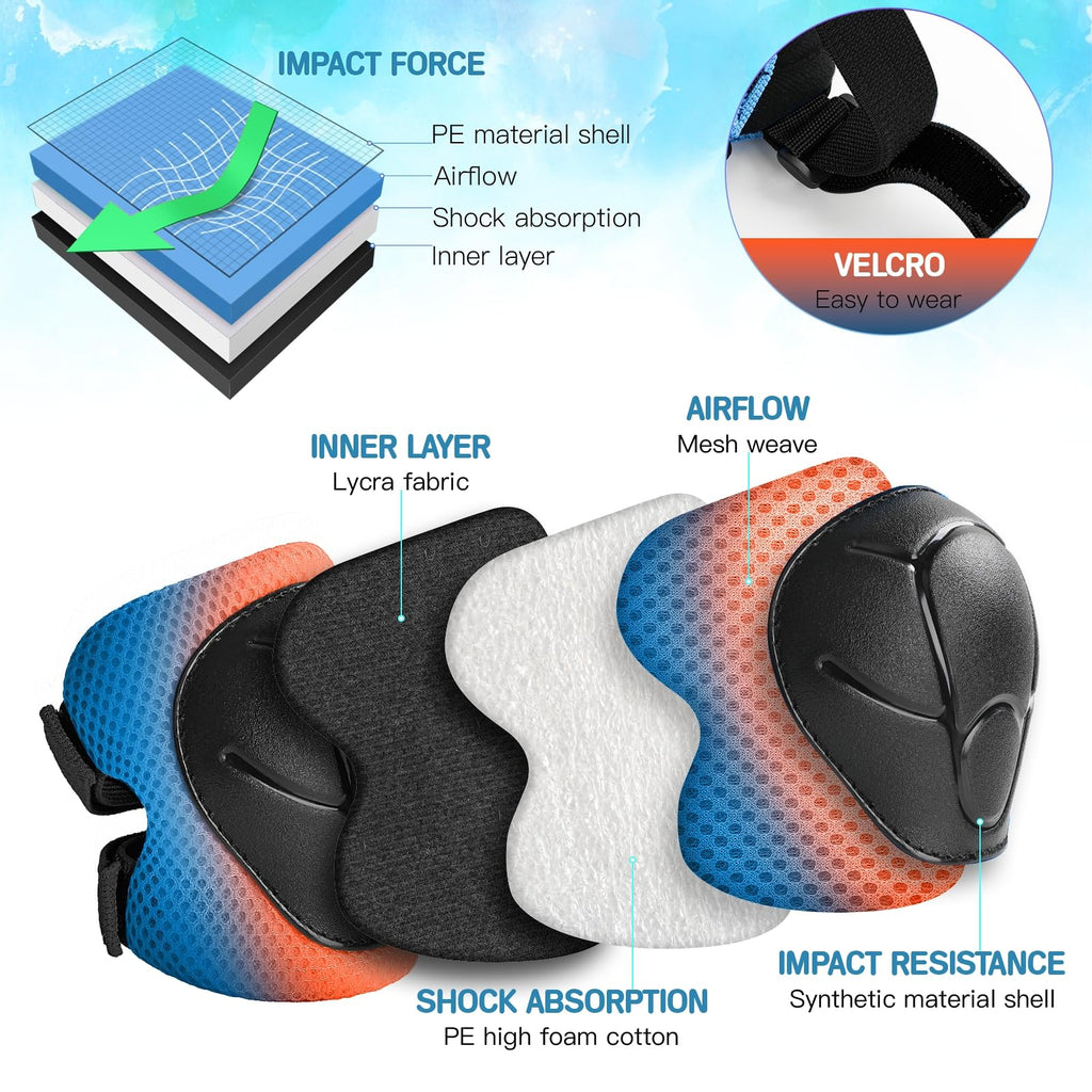 Wemfg Kids Protective Gear Set Knee Pads for Kids 3-14 Years Toddler Knee and Elbow Pads with Wrist Guards 3 in 1 for Skating Cycling Bike Rollerblading Scooter