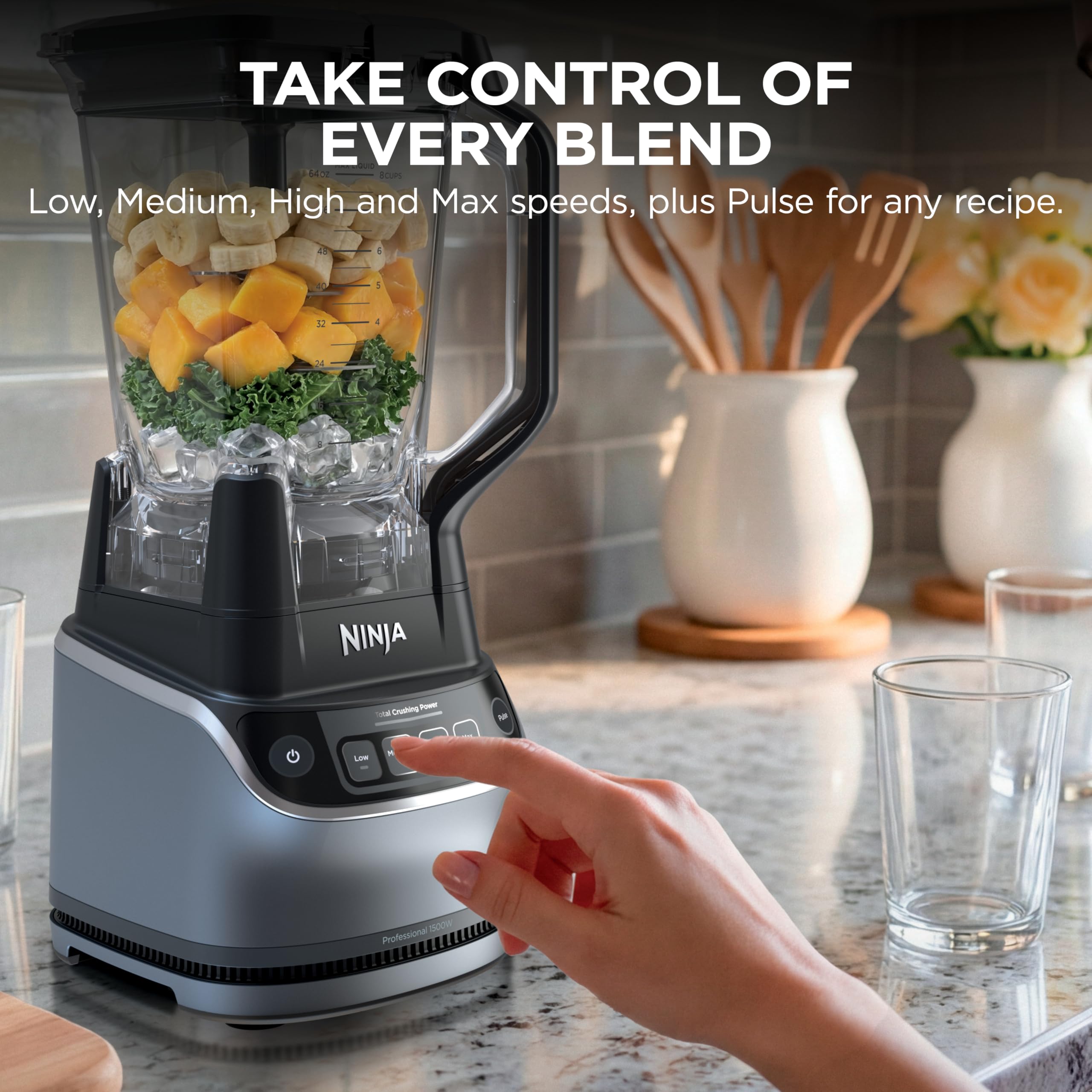 Ninja Kitchen System | All-in-One Food Processor & Blender for Smoothies | Includes Pitcher, (2) 16 oz. To-Go Cups & 8-Cup Bowl | Makes Salsa, Dough, Shakes, & Frozen Drinks | 1500W | Black | BL770