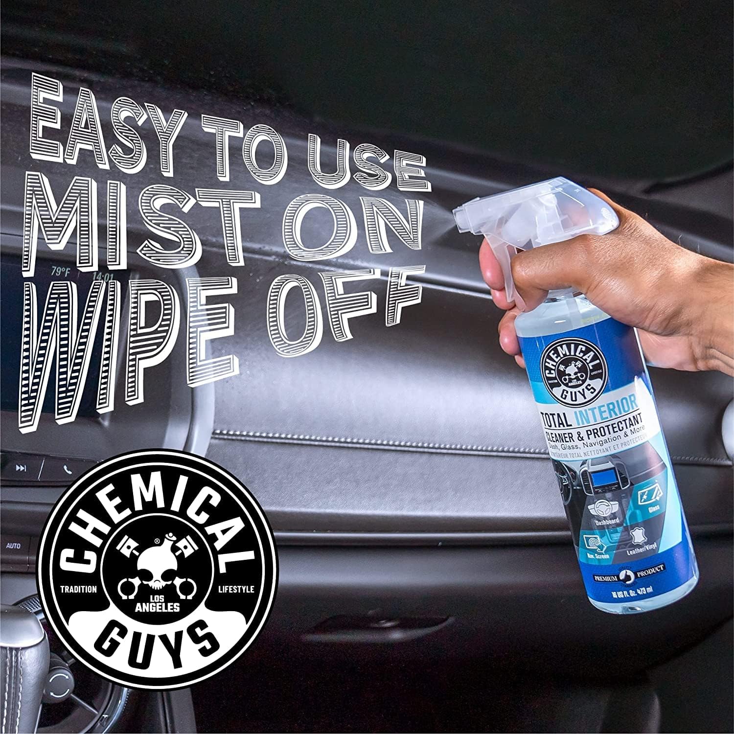 Chemical Guys Total Interior Cleaner & Protectant Interior Cleaner, Cleans & Protects Leather, Vinyl, Plastic, Rubber, Glass with a Streak-Free Finish — Cars, Trucks, SUVs, RVs, 16 oz