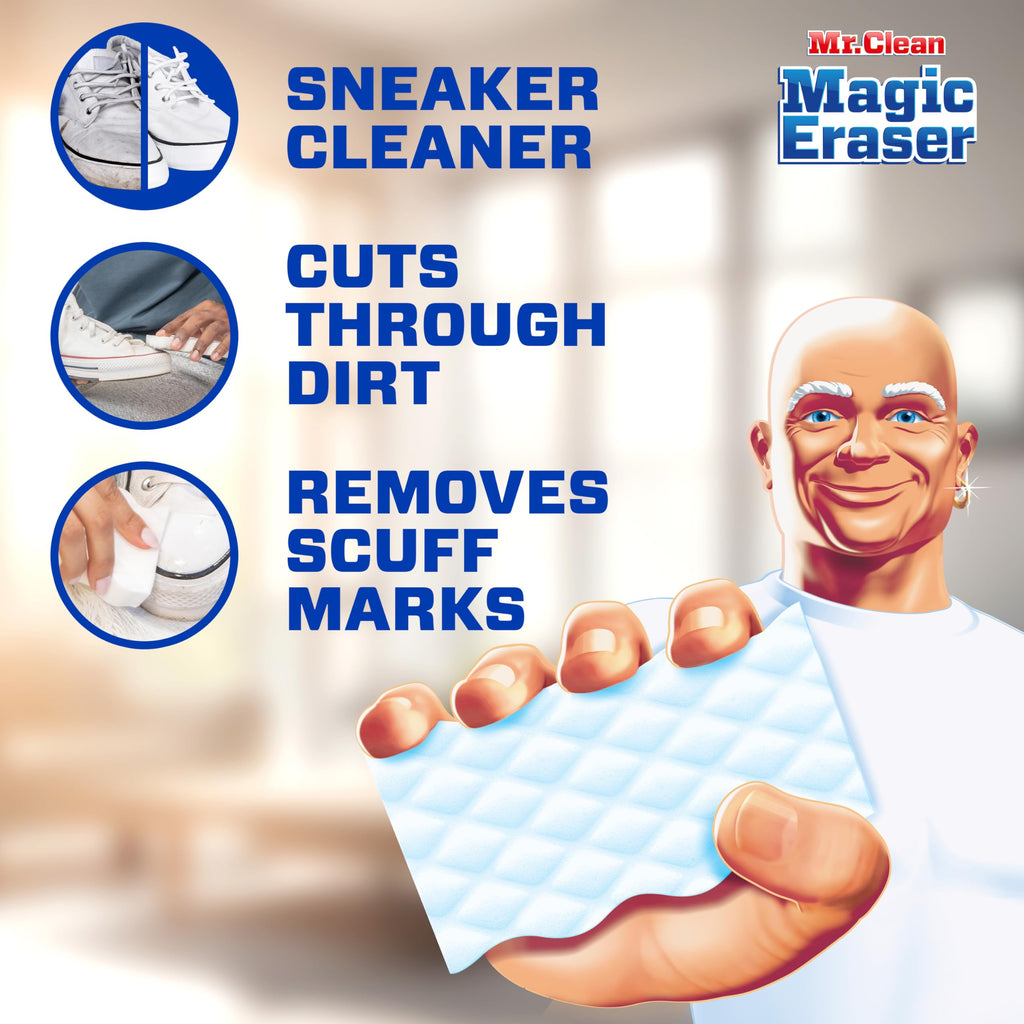 Mr. Clean Magic Eraser Sponge, All Purpose Cleaner, Cleaning Scrubber, Wall, Sneaker, Kitchen, Bathroom, Shower Cleaning Supplies, Melamine Sponge, Cleaning Pads, Whole Home Extra Durable, 12ct
