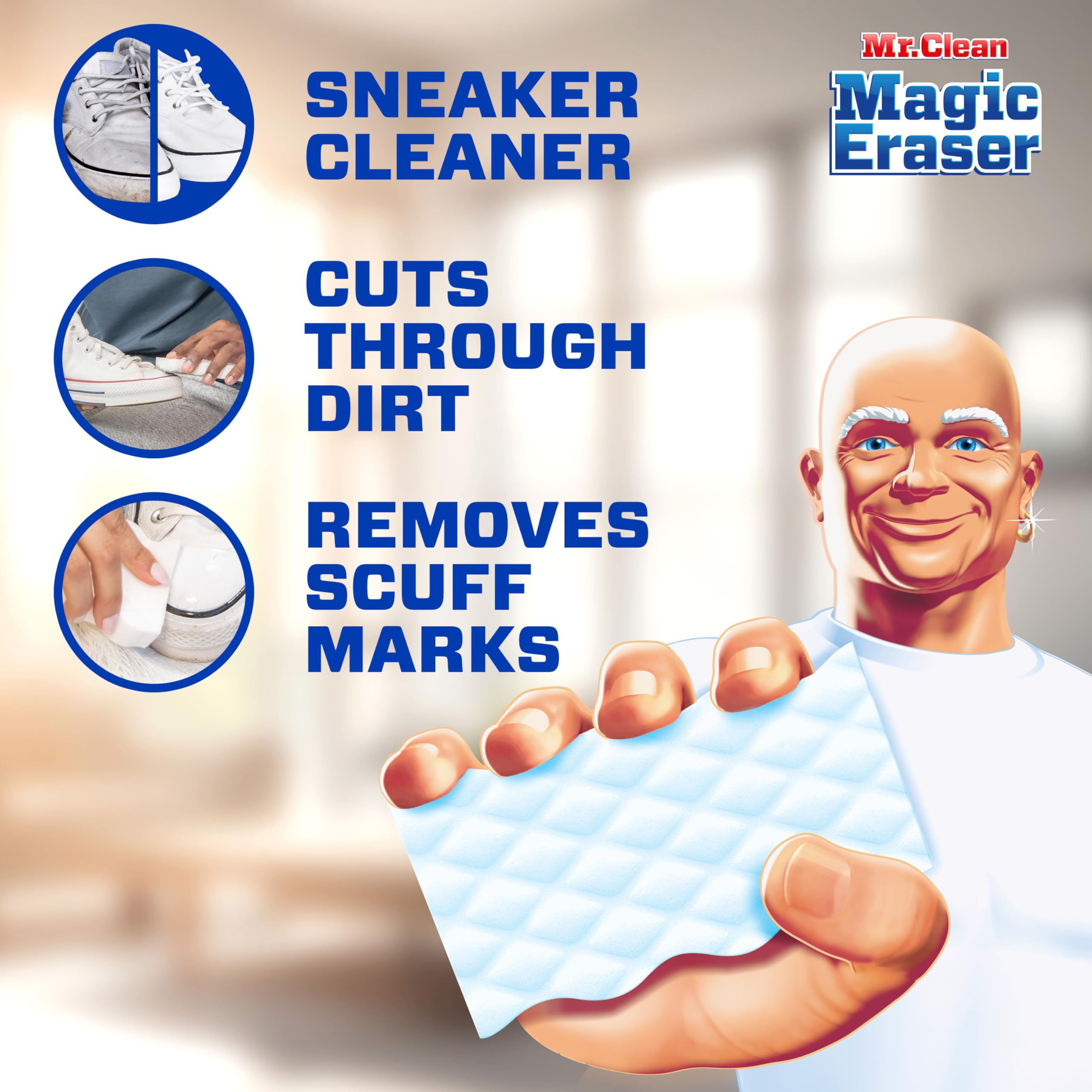Mr. Clean Magic Eraser Sponge, All Purpose Cleaner, Cleaning Scrubber, Wall, Sneaker, Kitchen, Bathroom, Shower Cleaning Supplies, Melamine Sponge, Cleaning Pads, Whole Home Extra Durable, 12ct