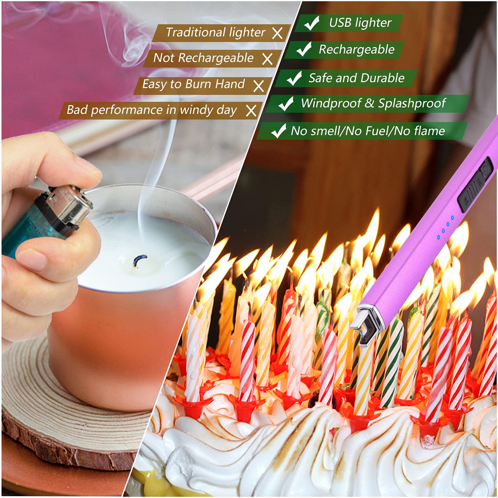 MEIRUBY Lighter Electric Candle Lighter, Birthday for Women Men Mom Wife Sister, Rechargeable USB Arc Lighters for Candle Camping BBQ