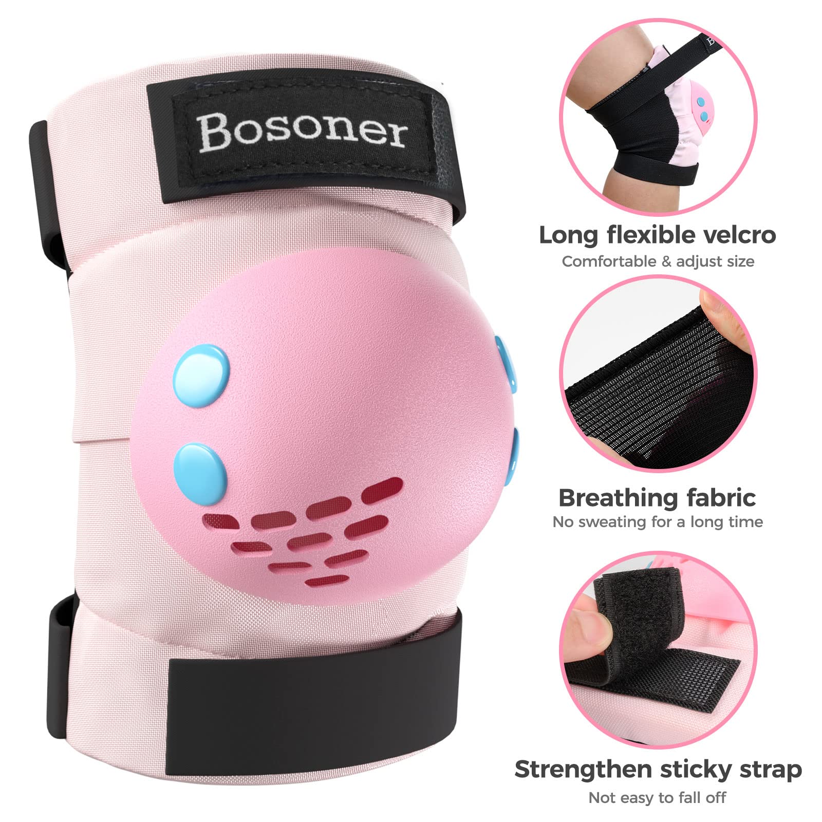 BOSONER Kids/Youth Knee Pads Elbow Pads Wrist Guards Set for 3-15 Years, Child Protective Gear Set for Roller Skates, Cycling, BMX Bike, Skateboard, Inline Skating, Scooter Riding Sports…