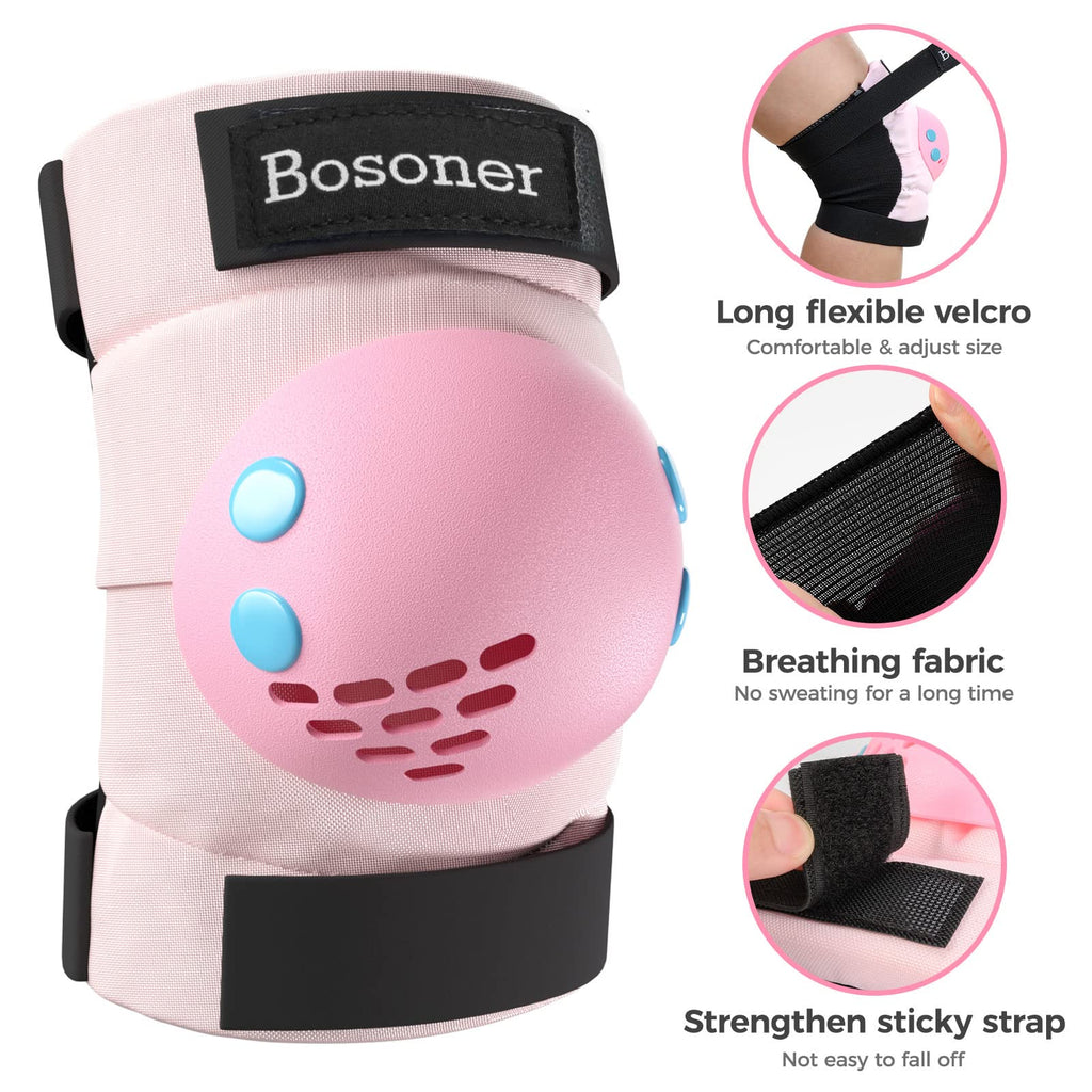 BOSONER Kids/Youth Knee Pads Elbow Pads Wrist Guards Set for 3-15 Years, Child Protective Gear Set for Roller Skates, Cycling, BMX Bike, Skateboard, Inline Skating, Scooter Riding Sports…