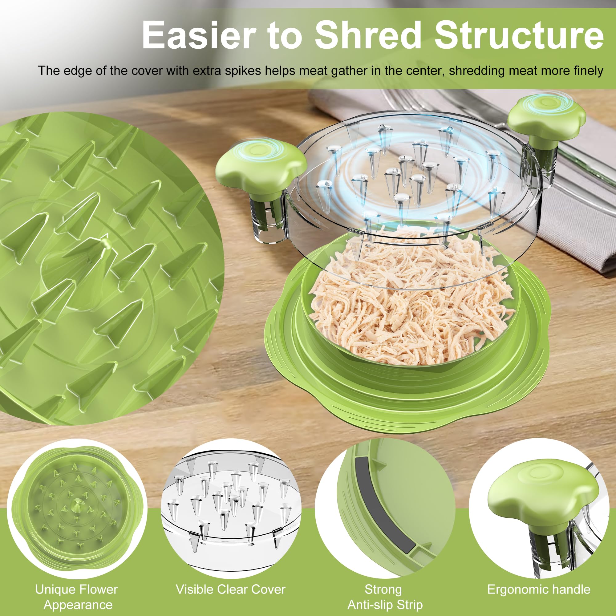 SURETIVIAN Chicken Shredder Tool Twist Large Chicken Breast Shredder with Brush&Fork, Visible Meat Shredder Machine, Strong Anti-Slip Strip, Ergonomic Handle, BPA Free, Suitable for Pork Beef Chicken
