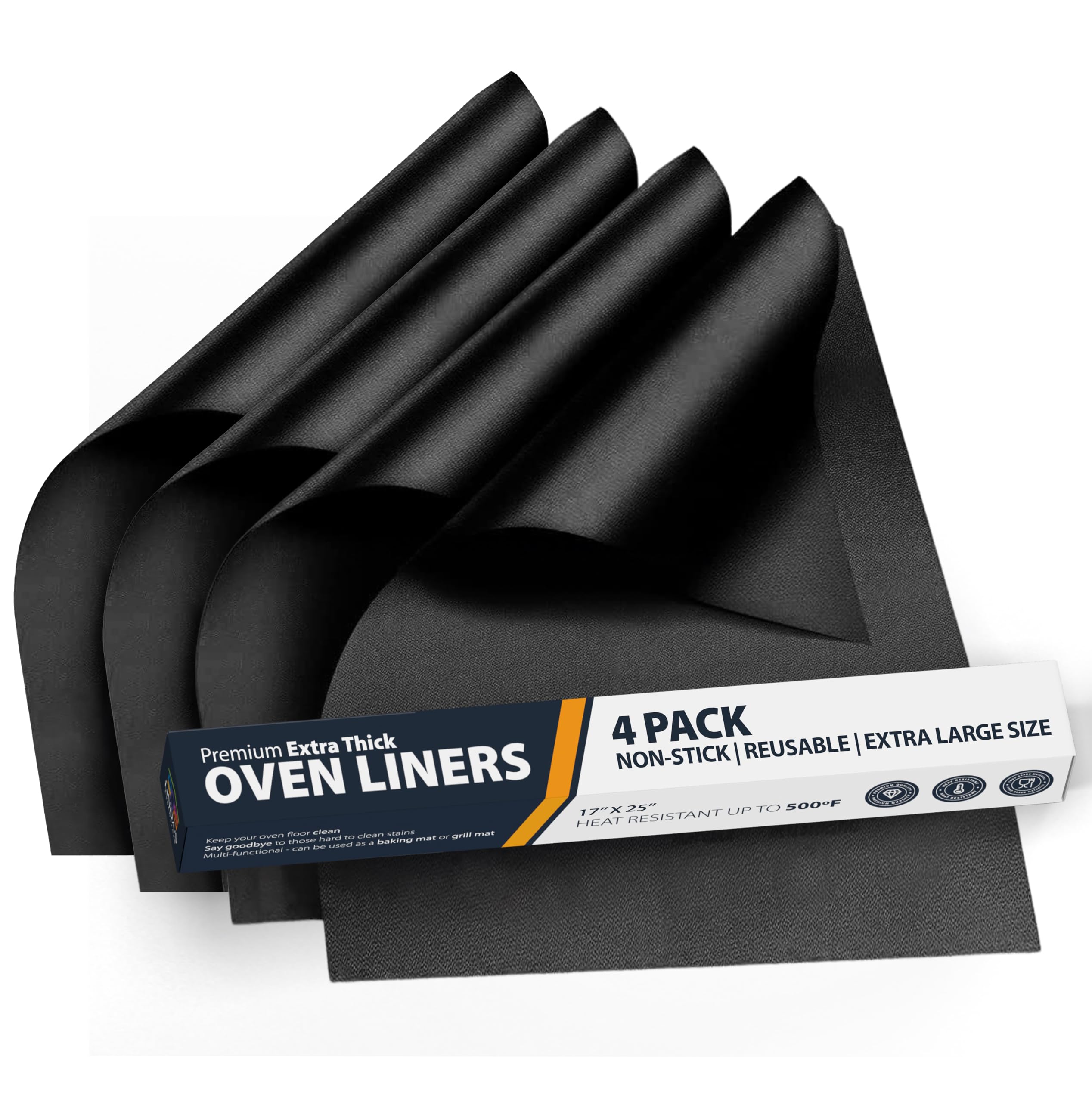 Oven Liners for Bottom of Oven - 2 Pack Large Heavy Duty Mats, 17”x25” Non-Stick Reusable Liner for Electric, Gas, Toaster Ovens, Grills - BPA & PFOA Free Kitchen Accessory to Keep Oven Clean (Black)