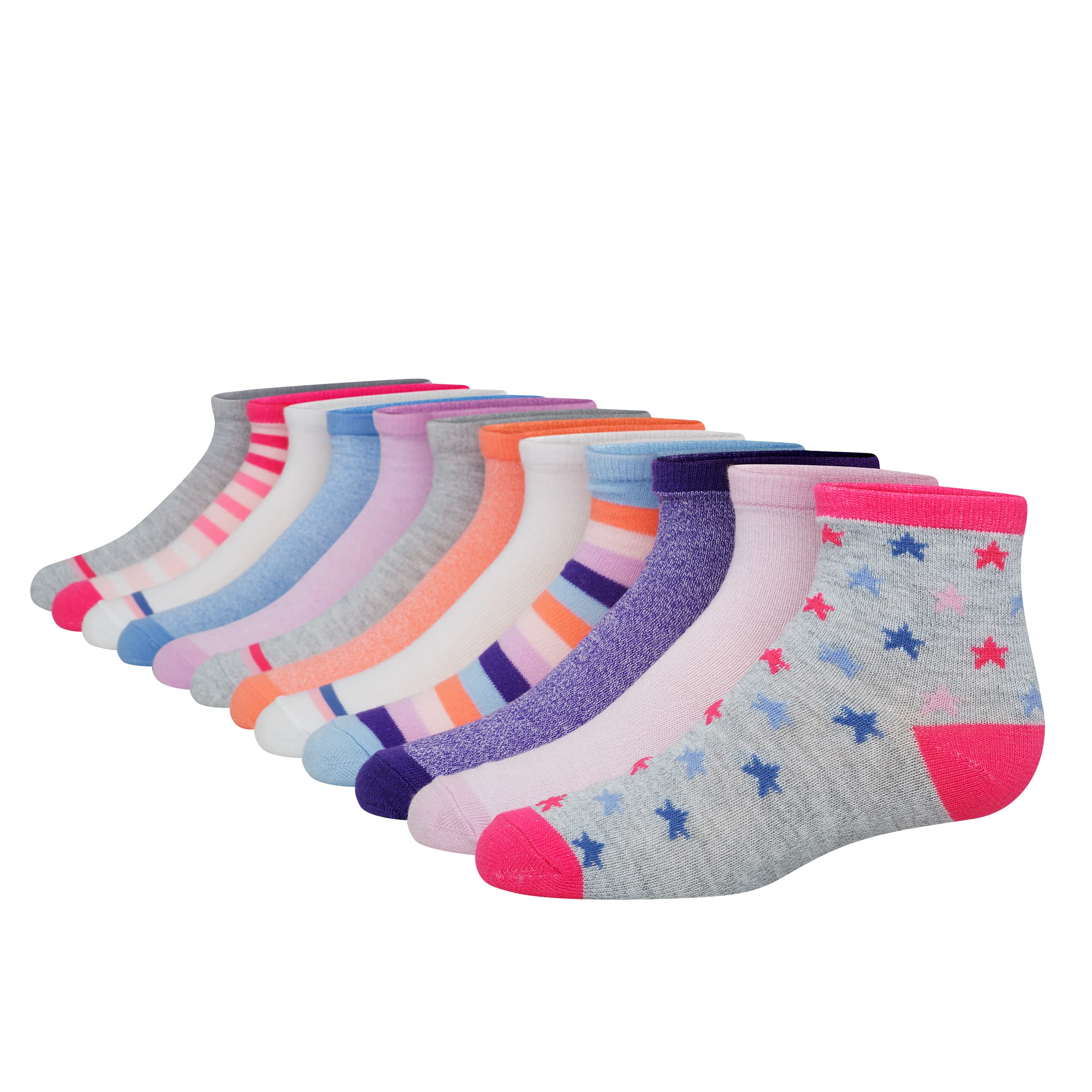 Hanes Girls' Socks, Fashion Patterned Soft Socks, No Show, Ankle, and Crew, 12-pair Packs