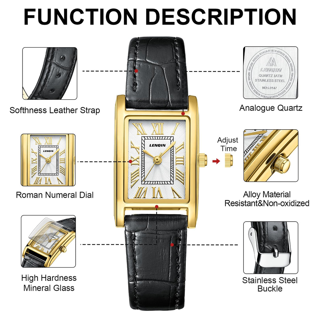 LN LENQIN Ladies Watches Analog Quartz Watch for Women Waterproof Women's Wrist Watches Easy Reader Womens Watch with Leather Strap