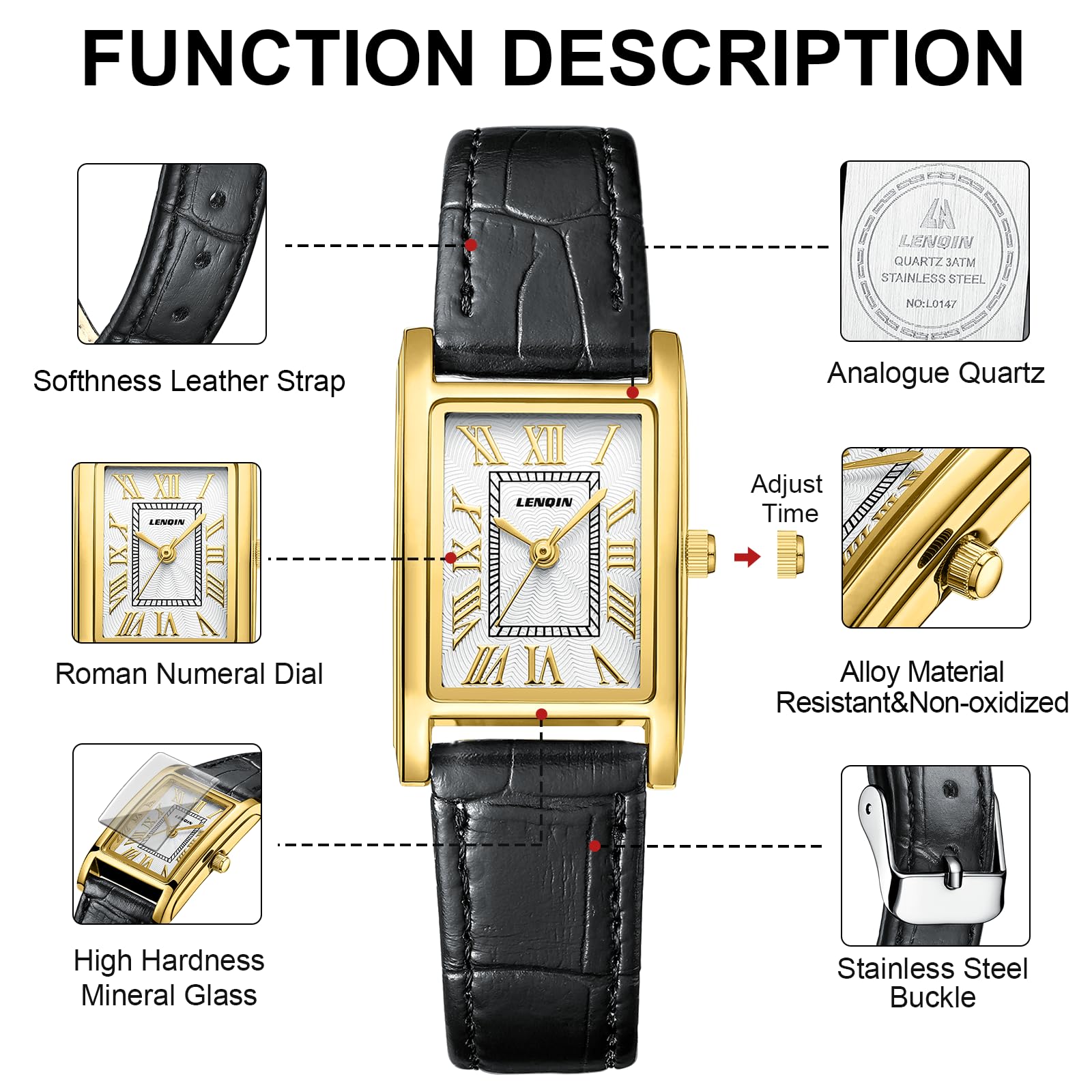 LN LENQIN Ladies Watches Analog Quartz Watch for Women Waterproof Women's Wrist Watches Easy Reader Womens Watch with Leather Strap