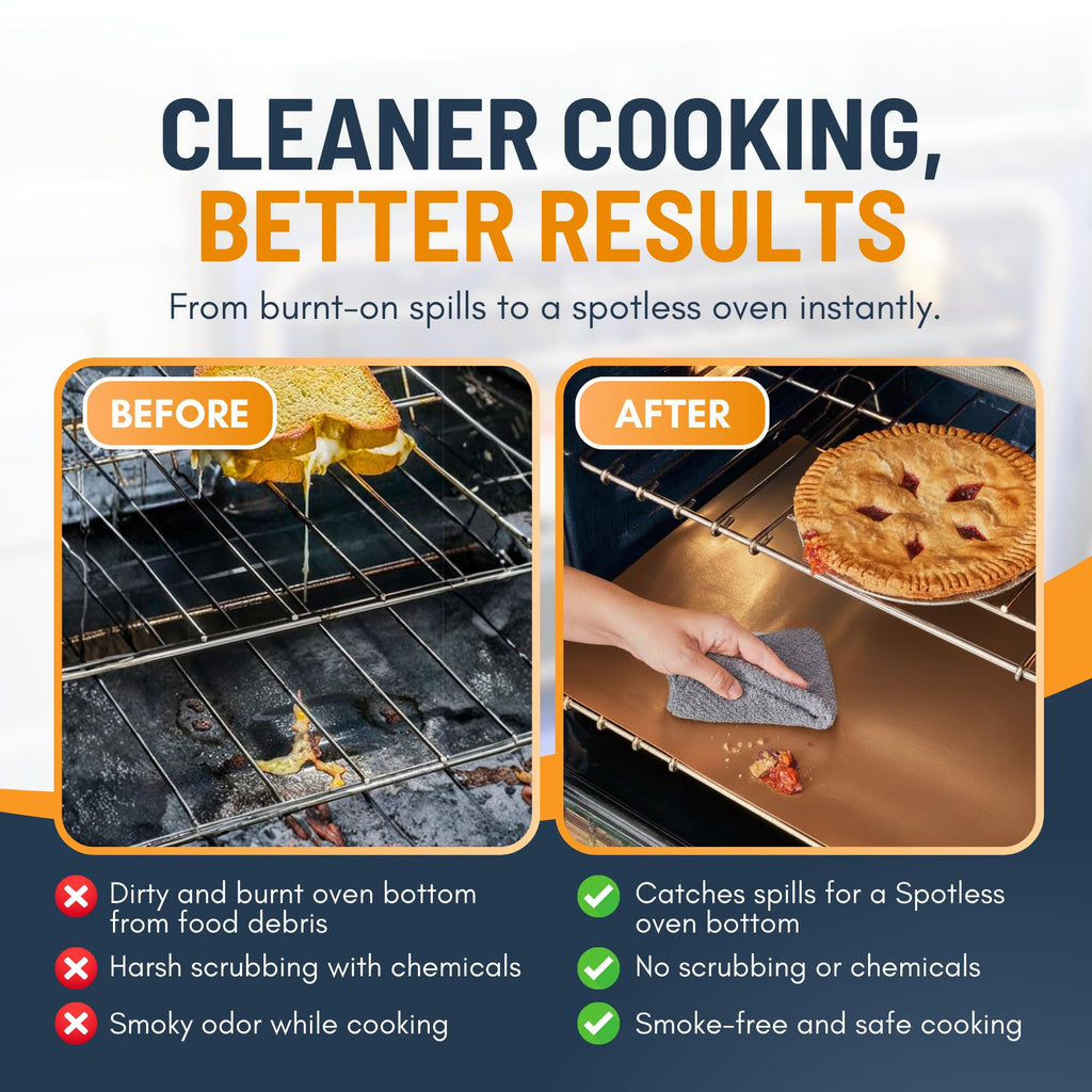 Oven Liners for Bottom of Oven - 2 Pack Large Heavy Duty Mats, 17”x25” Non-Stick Reusable Liner for Electric, Gas, Toaster Ovens, Grills - BPA & PFOA Free Kitchen Accessory to Keep Oven Clean (Black)