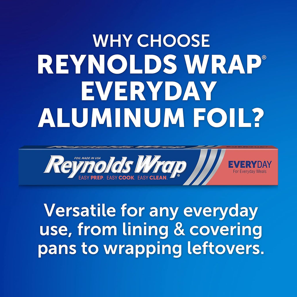 Reynolds Wrap Everyday Strength Aluminum Foil Roll, Freezer Safe and Grill Safe, Great for Foil Packets and Home Cooking, 12 Inches Wide, 200 Total Sq. Ft.