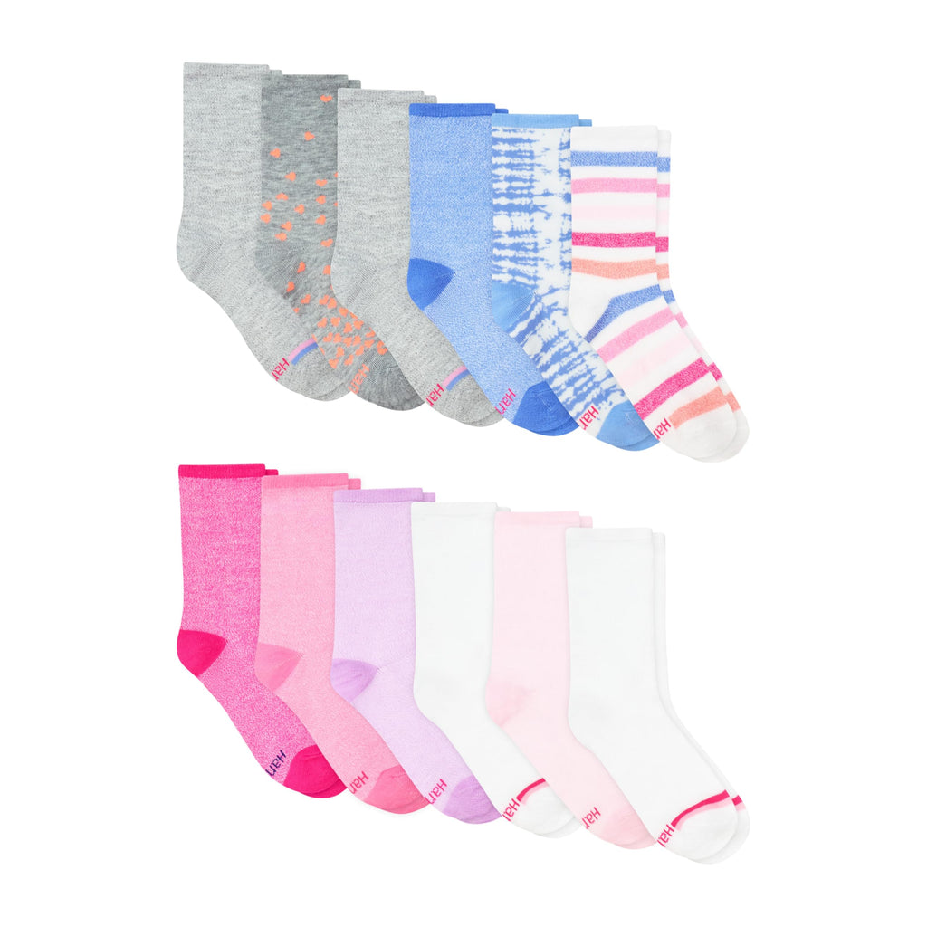 Hanes Girls' Socks, Fashion Patterned Soft Socks, No Show, Ankle, and Crew, 12-pair Packs