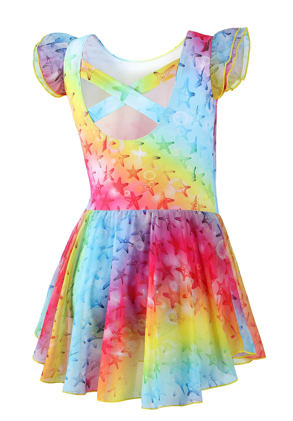 DIPUG Ballet Leotards for Girls Ballet Leotard with Skirt Toddler Dance Leotards Flutter Sleeve and Criss-Cross Back