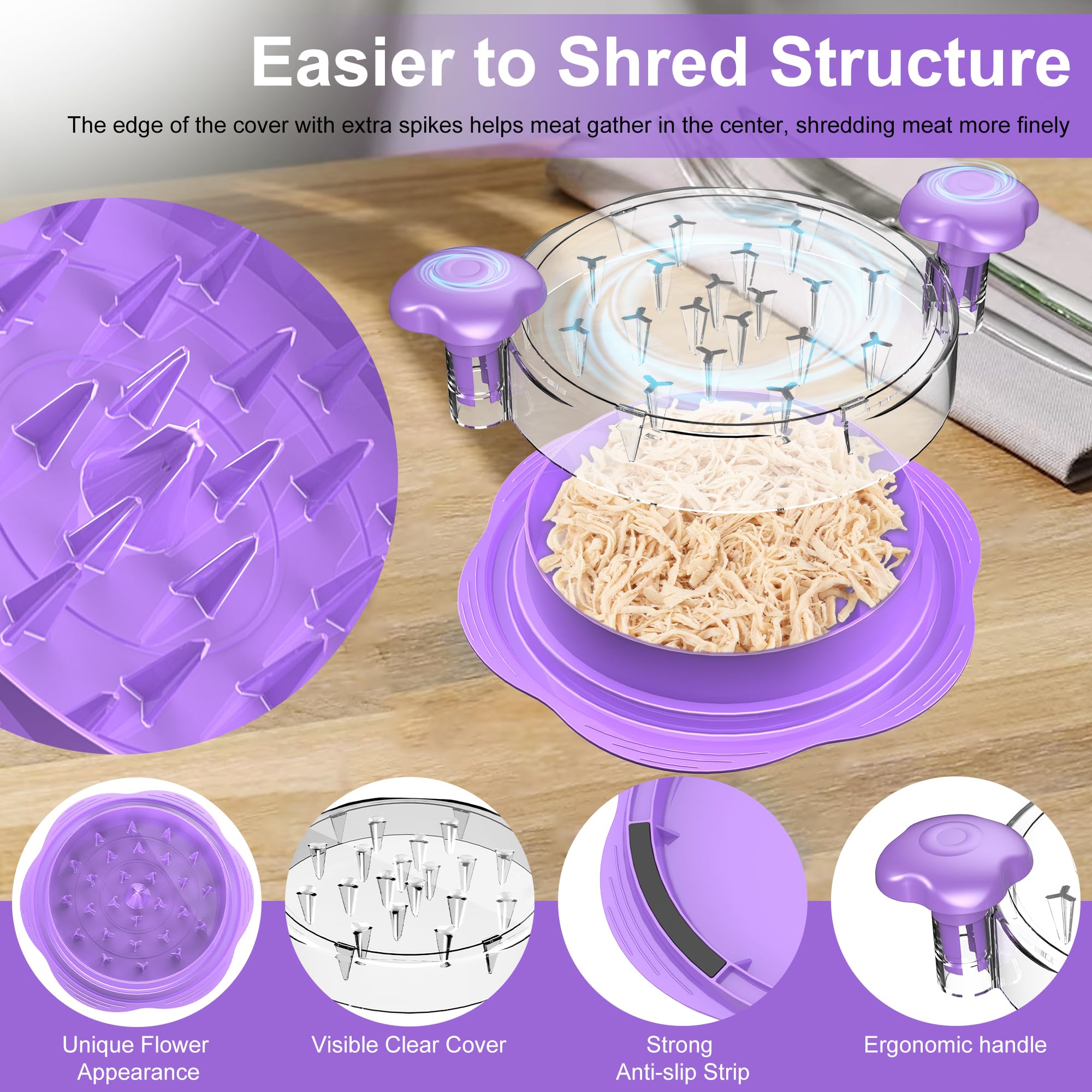 SURETIVIAN Chicken Shredder Tool Twist Large Chicken Breast Shredder with Brush&Fork, Visible Meat Shredder Machine, Strong Anti-Slip Strip, Ergonomic Handle, BPA Free, Suitable for Pork Beef Chicken