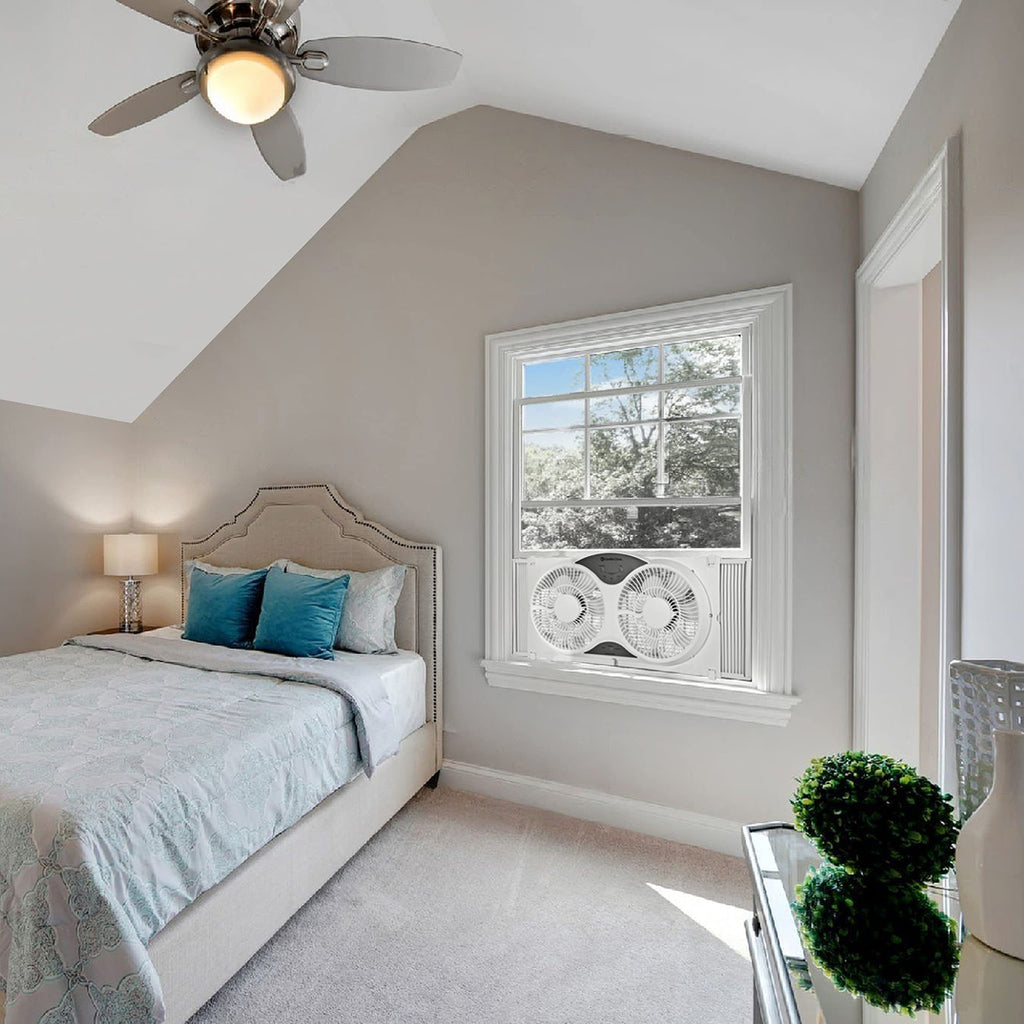 Comfort Zone Twin Window Fan with Reversible Airflow Control, 9 inch, Auto-Locking Expanders, 2 Speed Fan, Dual Fan, Exhaust, Airflow 9.84 ft/sec, Ideal for Home, Kitchen, Bedroom & Office, CZ319WT