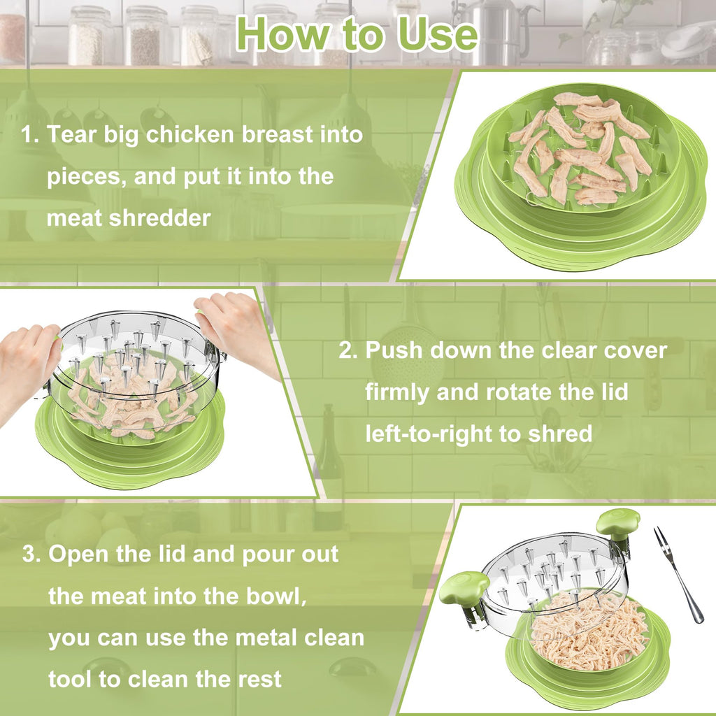 SURETIVIAN Chicken Shredder Tool Twist Large Chicken Breast Shredder with Brush&Fork, Visible Meat Shredder Machine, Strong Anti-Slip Strip, Ergonomic Handle, BPA Free, Suitable for Pork Beef Chicken