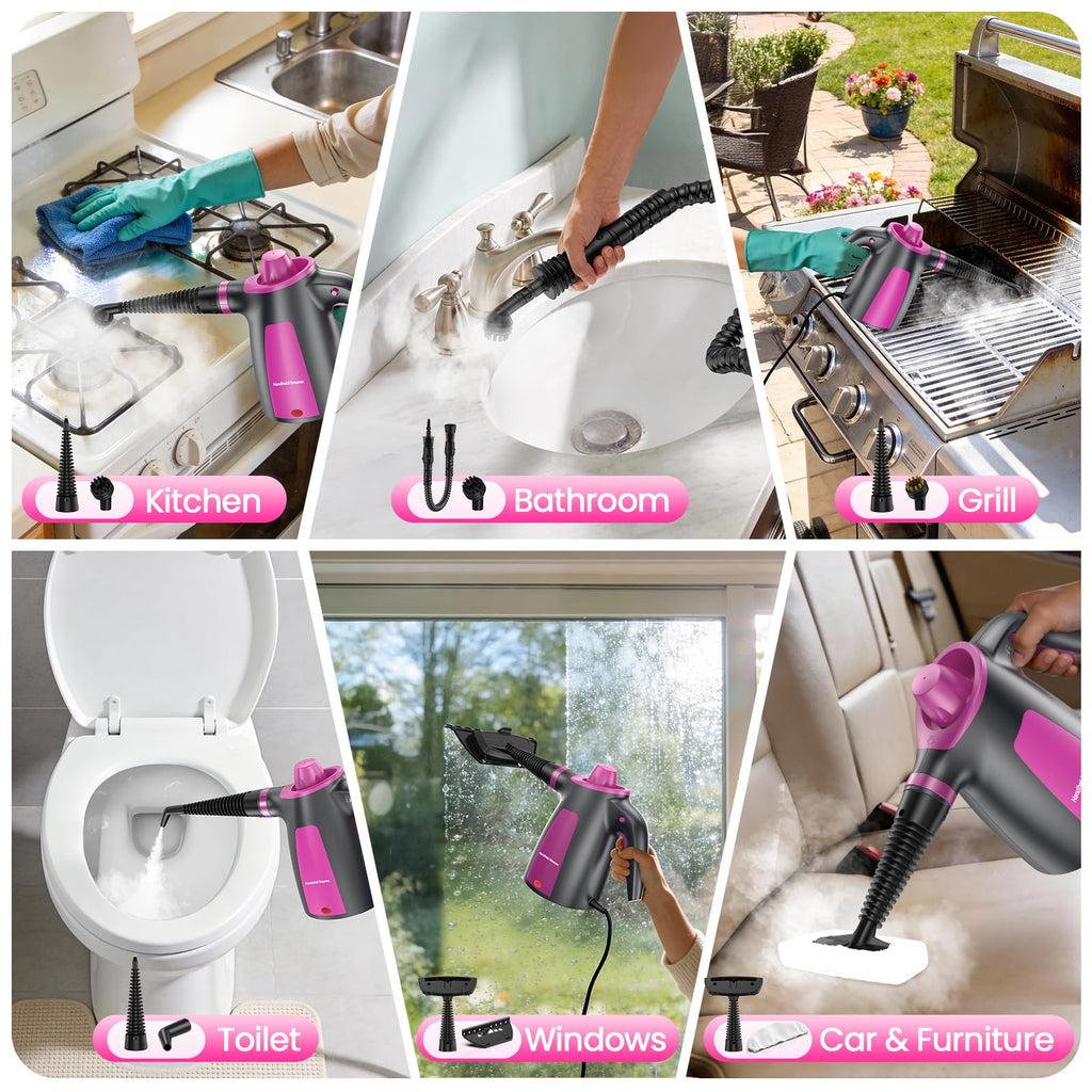 Steam Cleaner, Pressurized Handheld 13pcs Multi-Purpose Natural Deep Cleaning Steamer, Portable Steamer for Cleaning Home, Grout, Kitchen, Car, Window, Upholstery, Bathroom and Clothes, White