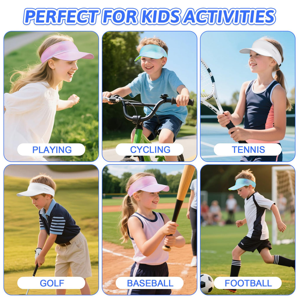 Kids Sun Visor Hats for Girls Boys, Lightweight Cooling Stretchy Visor, Packable Sports Hat for Running, Tennis, Golf