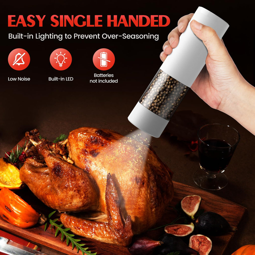 Electric Salt and Pepper Grinder Set Automatic Battery Pepper Mill Shakers Adjustable Coarseness Upgraded Larger Capacity with Led Home and Kitchen Appliances Birthday Gifts for Women Men