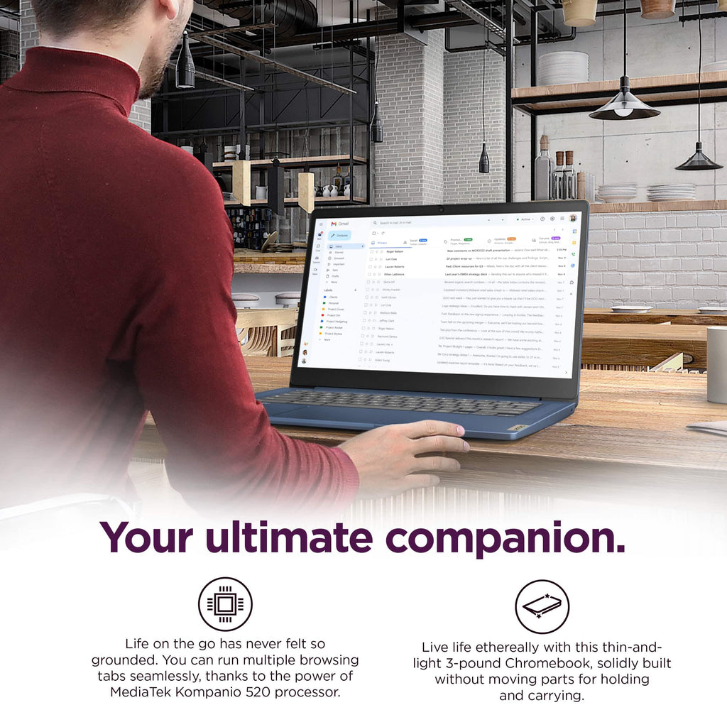 Lenovo IdeaPad 3i Chromebook, 15.6” FHD Display, Intel Celeron N4500, 8GB RAM, 64GB eMMC, 1920x1080 px, 720p Camera, Chrome OS, Abyss Blue