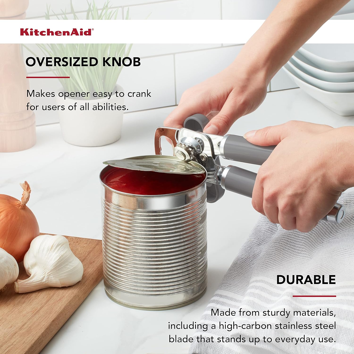KitchenAid Classic Multifunction Can Opener and Bottle Opener Easy to Use, Razor Sharp Stainless Steel Cutting Wheel, Soft Ergonomic Handles, Black