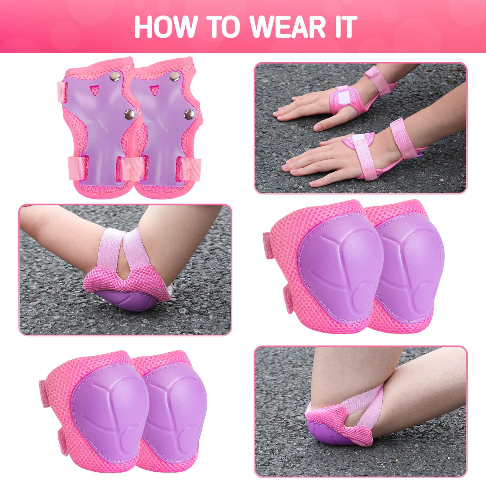 Wemfg Kids Protective Gear Set Knee Pads for Kids 3-14 Years Toddler Knee and Elbow Pads with Wrist Guards 3 in 1 for Skating Cycling Bike Rollerblading Scooter