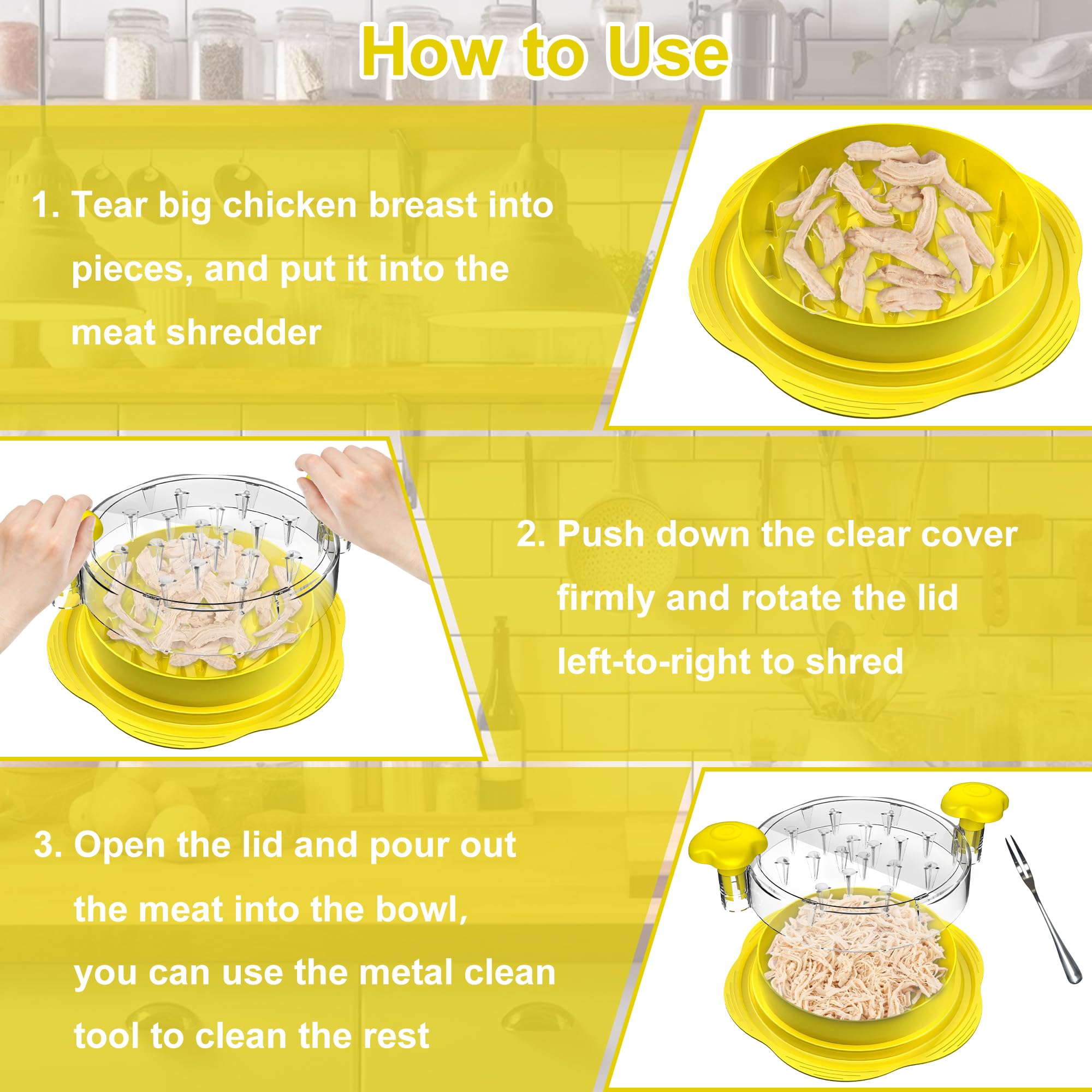 SURETIVIAN Chicken Shredder Tool Twist Large Chicken Breast Shredder with Brush&Fork, Visible Meat Shredder Machine, Strong Anti-Slip Strip, Ergonomic Handle, BPA Free, Suitable for Pork Beef Chicken