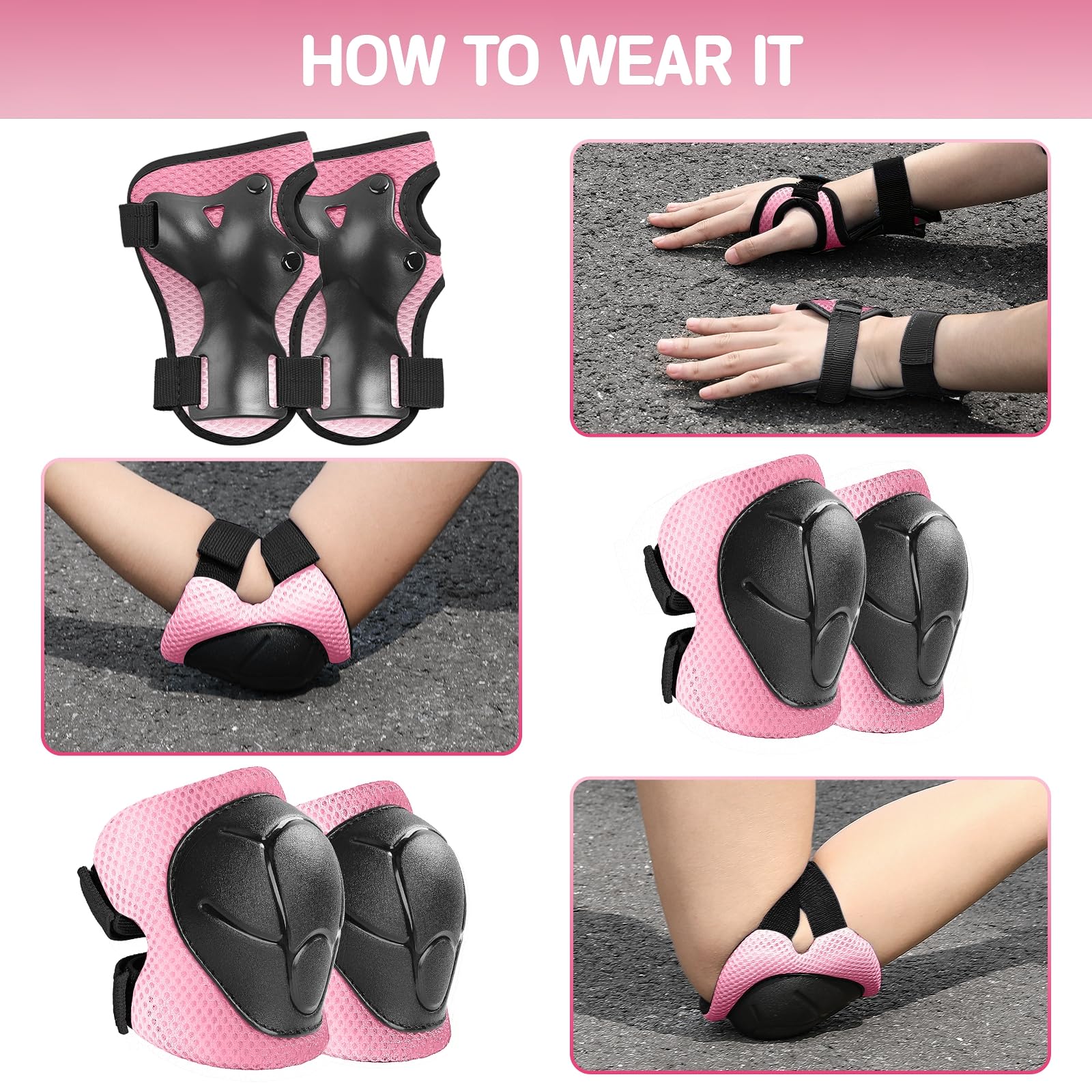 Wemfg Kids Protective Gear Set Knee Pads for Kids 3-14 Years Toddler Knee and Elbow Pads with Wrist Guards 3 in 1 for Skating Cycling Bike Rollerblading Scooter