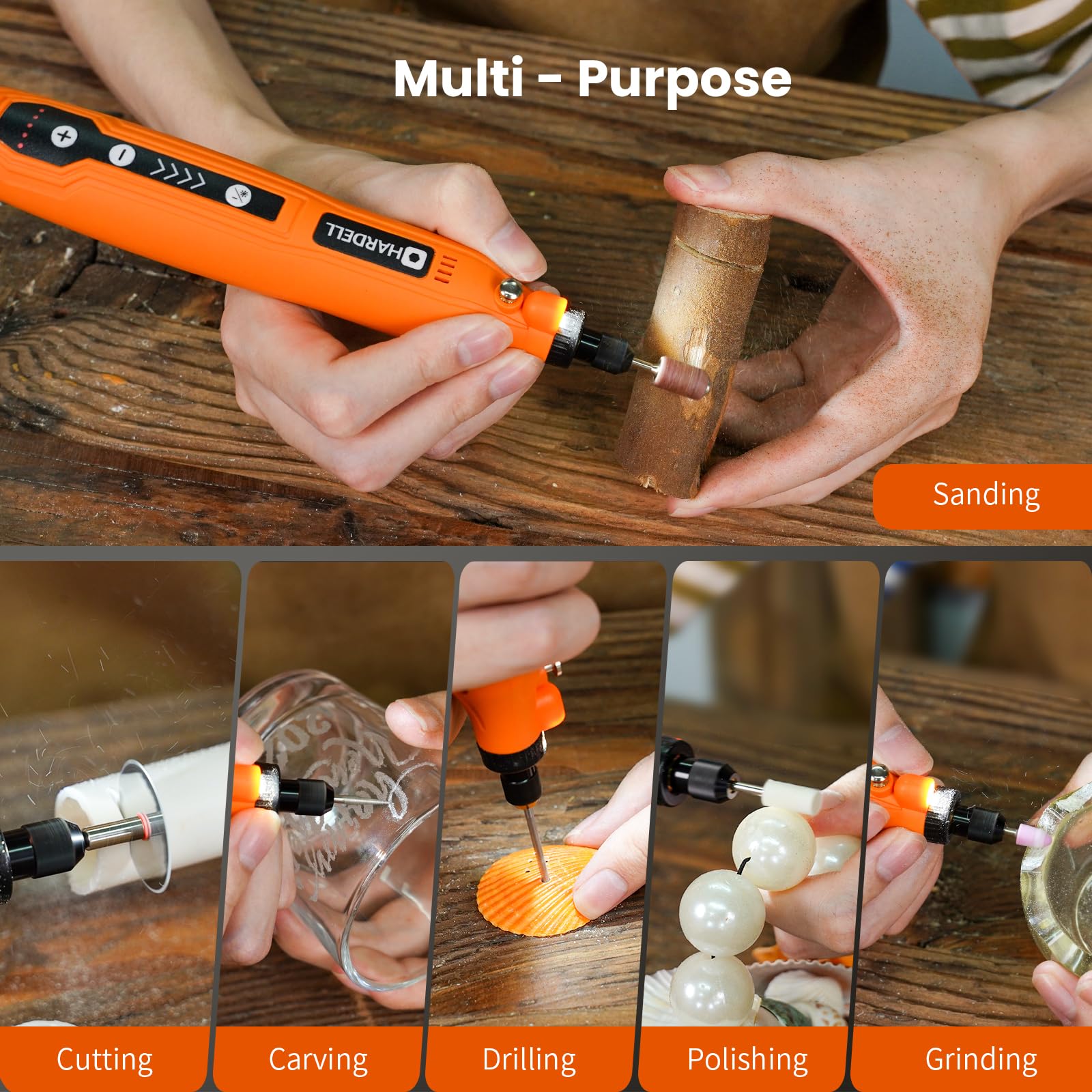 HARDELL Mini Cordless Rotary Tool, 5-Speed and USB Charging Rotary Tool Kit with 69 Accessories, Multi-Purpose 3.7V Power Rotary Tool for Sanding, Polishing, Drilling, Etching, Engraving, DIY Crafts