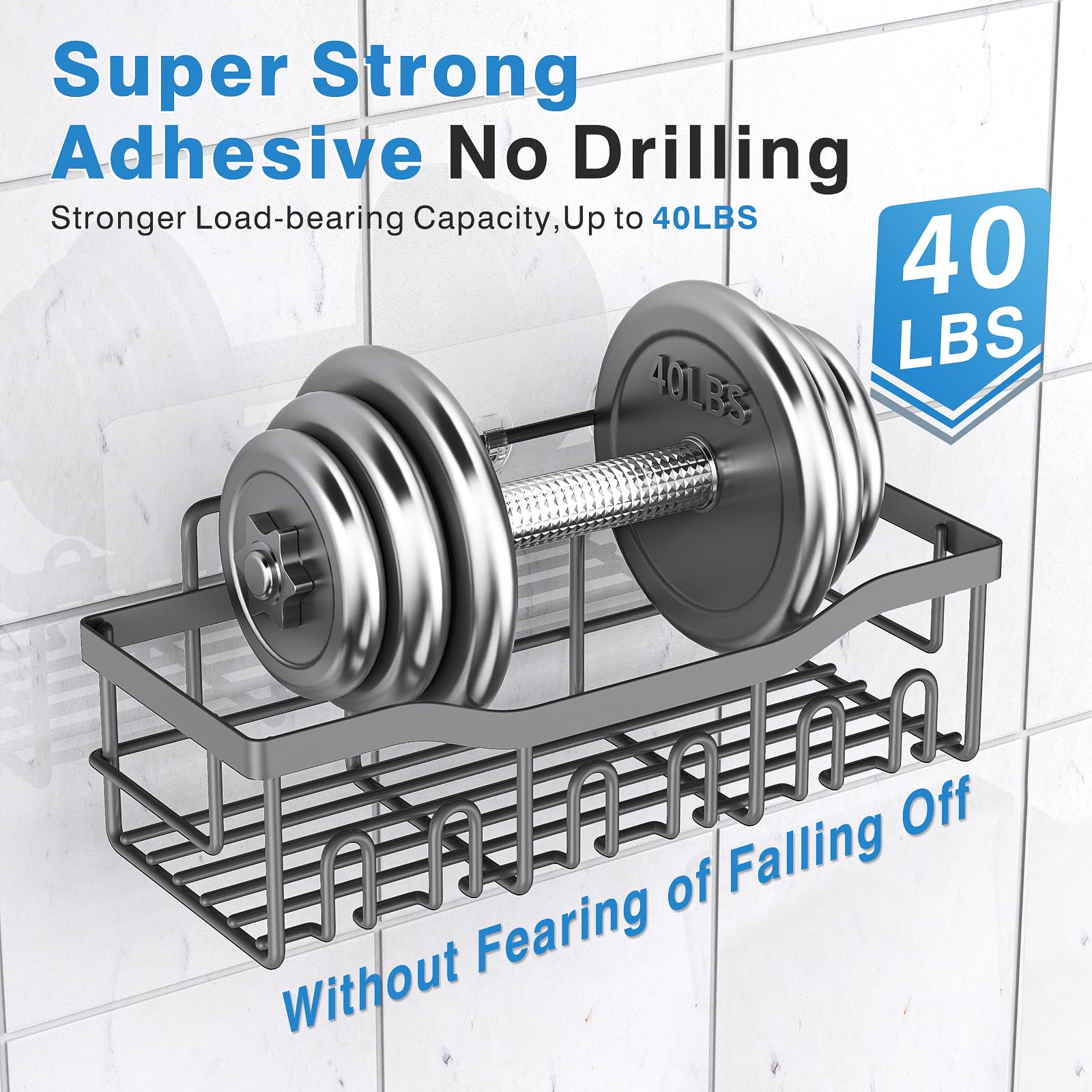 EUDELE Adhesive Shower Caddy, 5 Pack Rustproof Stainless Steel Bath Organizers With Large Capacity, No Drilling Shelves for Bathroom Storage & Home Decor