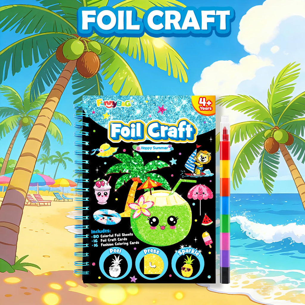 FUNNYB&G Foil Art Craft Kit for Girls 4-10 Years Old: Mess-Free & No-Glue, Create 16 Sparkly Princess Unicorn Pictures – Perfect Travel Toy & Birthday Gift for Kids (Princess)