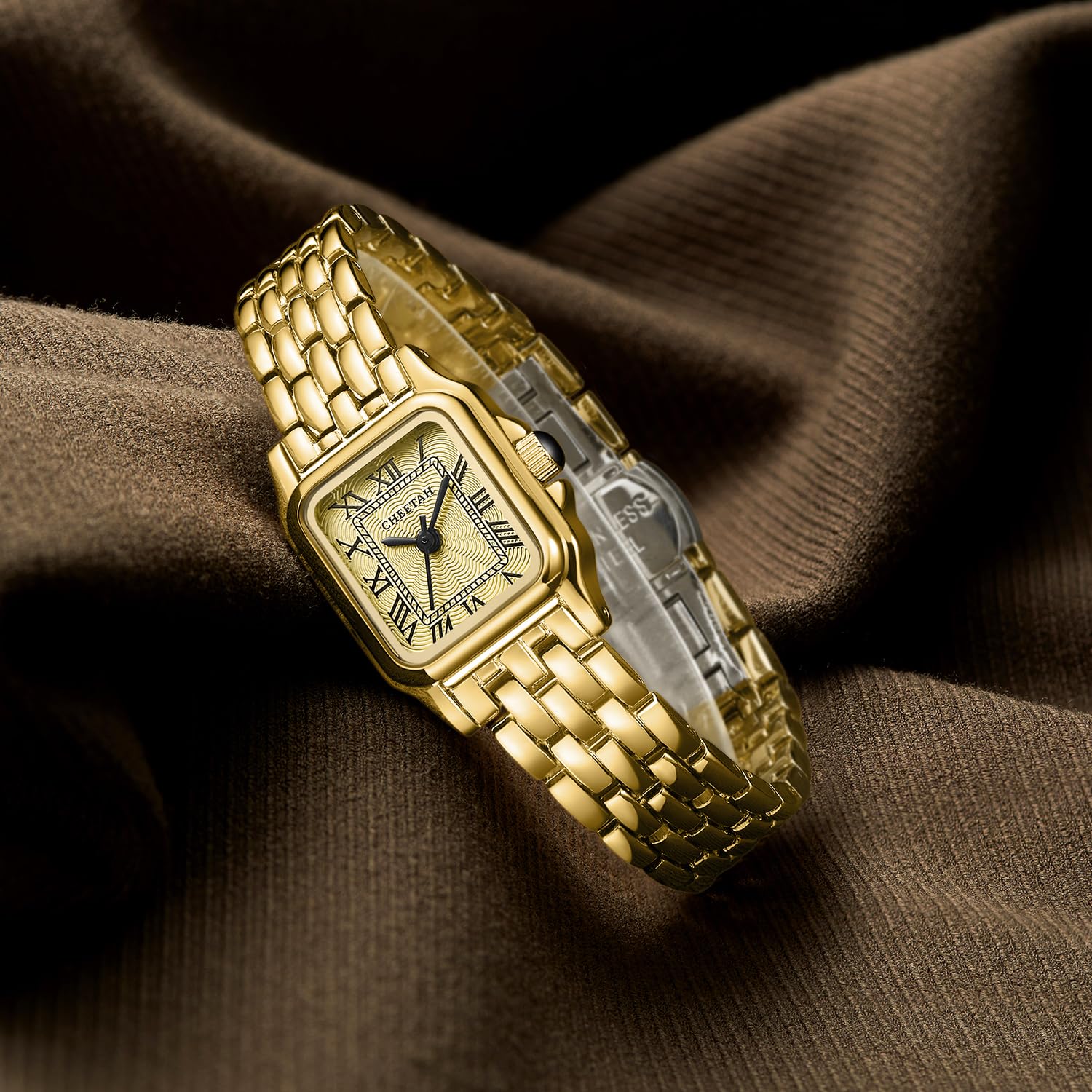 CHEETAH Gold Watches for Women with Small Vintage Bracelet, Rectangular Case Roman Dial