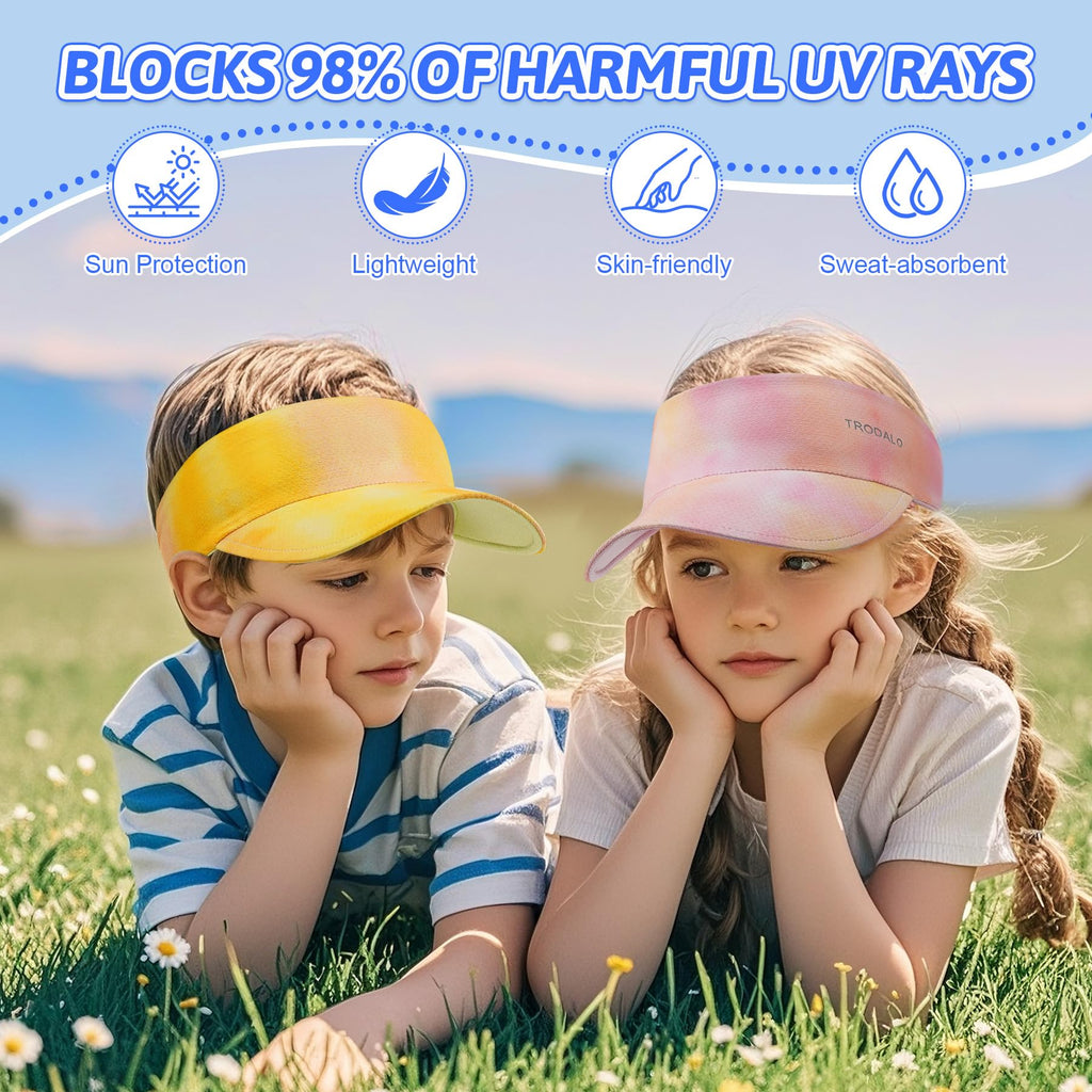 Kids Sun Visor Hats for Girls Boys, Lightweight Cooling Stretchy Visor, Packable Sports Hat for Running, Tennis, Golf