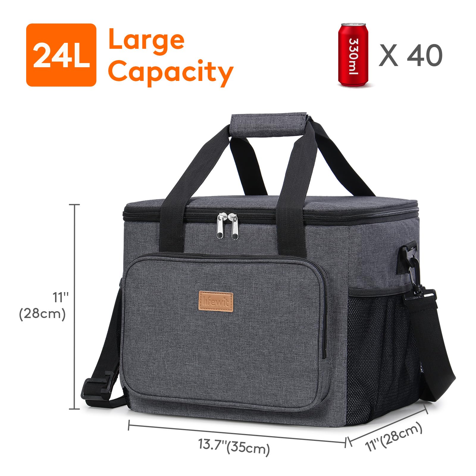 Lifewit Medium Lunch Bag, Insulated Lunch Box, Soft Cooler Cooling Tote for Adult Men Women, Black 12-Can (9L)