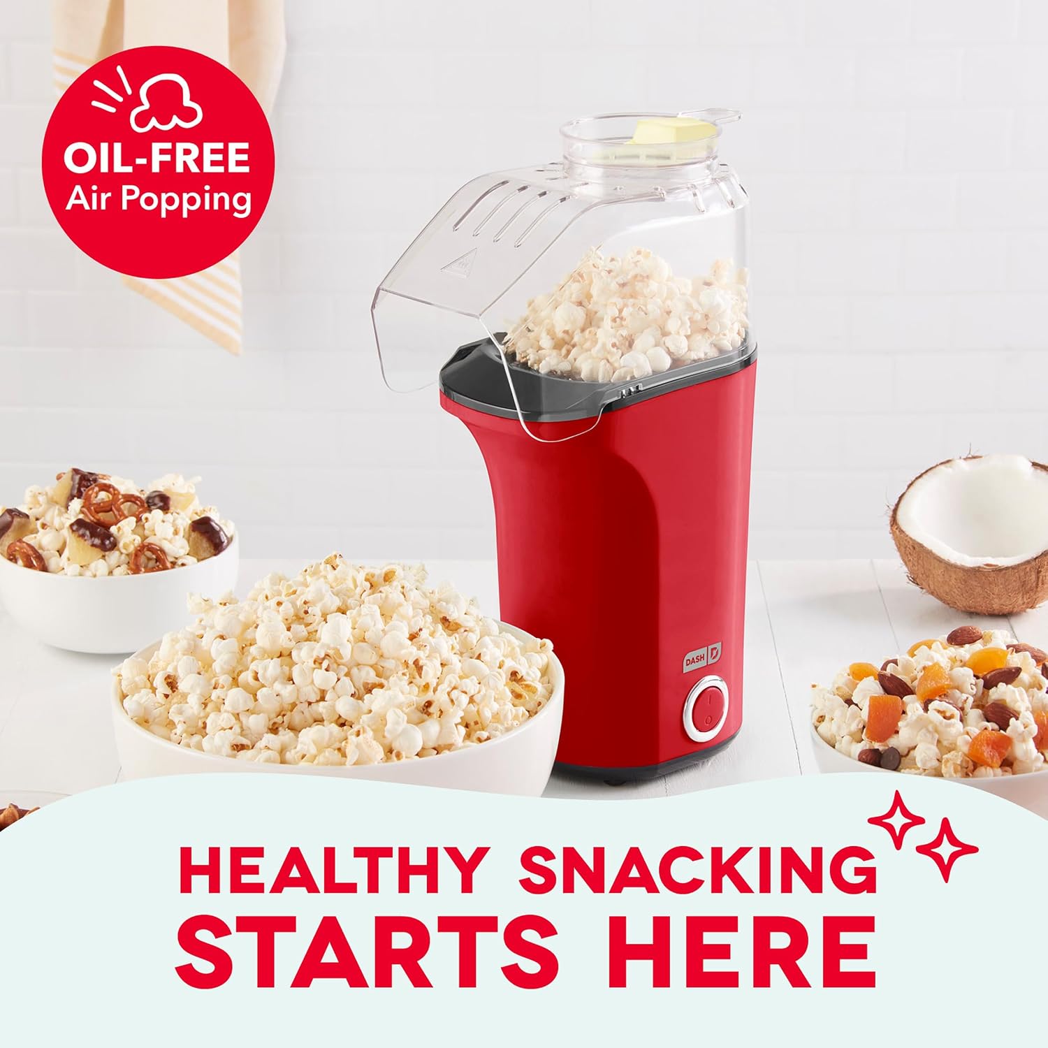 DASH Fresh Pop Popcorn Maker - Oil-Free, Air Popcorn Popper - With Measuring Cup & Recipe Guide - Perfect for Movie Nights - 16 Cups, Aqua