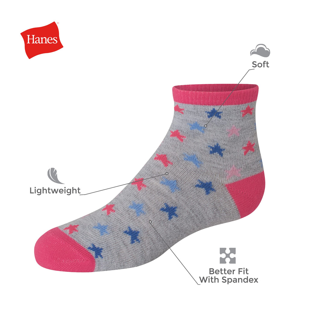 Hanes Girls' Socks, Fashion Patterned Soft Socks, No Show, Ankle, and Crew, 12-pair Packs