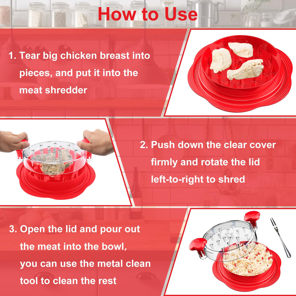 SURETIVIAN Chicken Shredder Tool Twist Large Chicken Breast Shredder with Brush&Fork, Visible Meat Shredder Machine, Strong Anti-Slip Strip, Ergonomic Handle, BPA Free, Suitable for Pork Beef Chicken