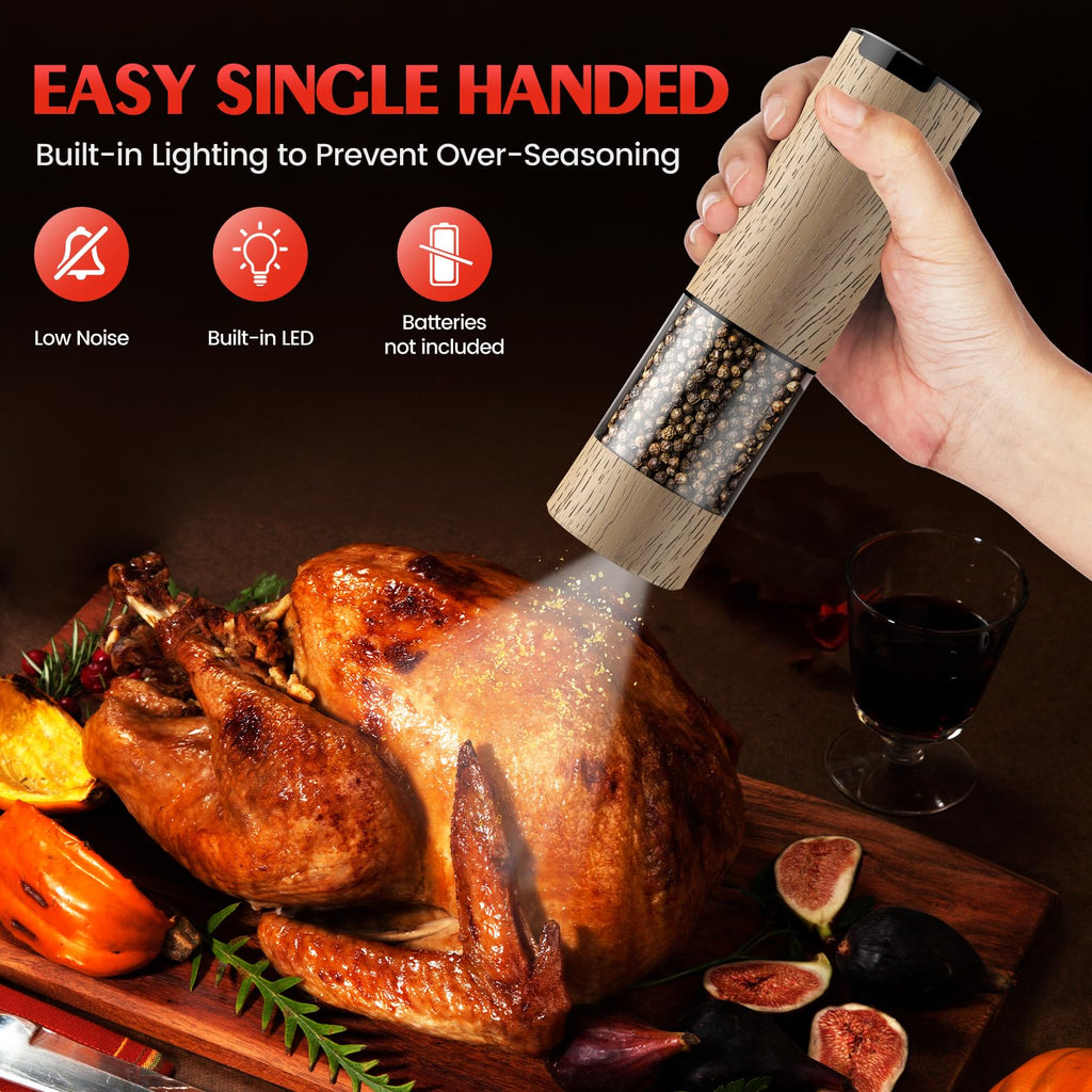 Electric Salt and Pepper Grinder Set Automatic Battery Pepper Mill Shakers Adjustable Coarseness Upgraded Larger Capacity with Led Home and Kitchen Appliances Birthday Gifts for Women Men