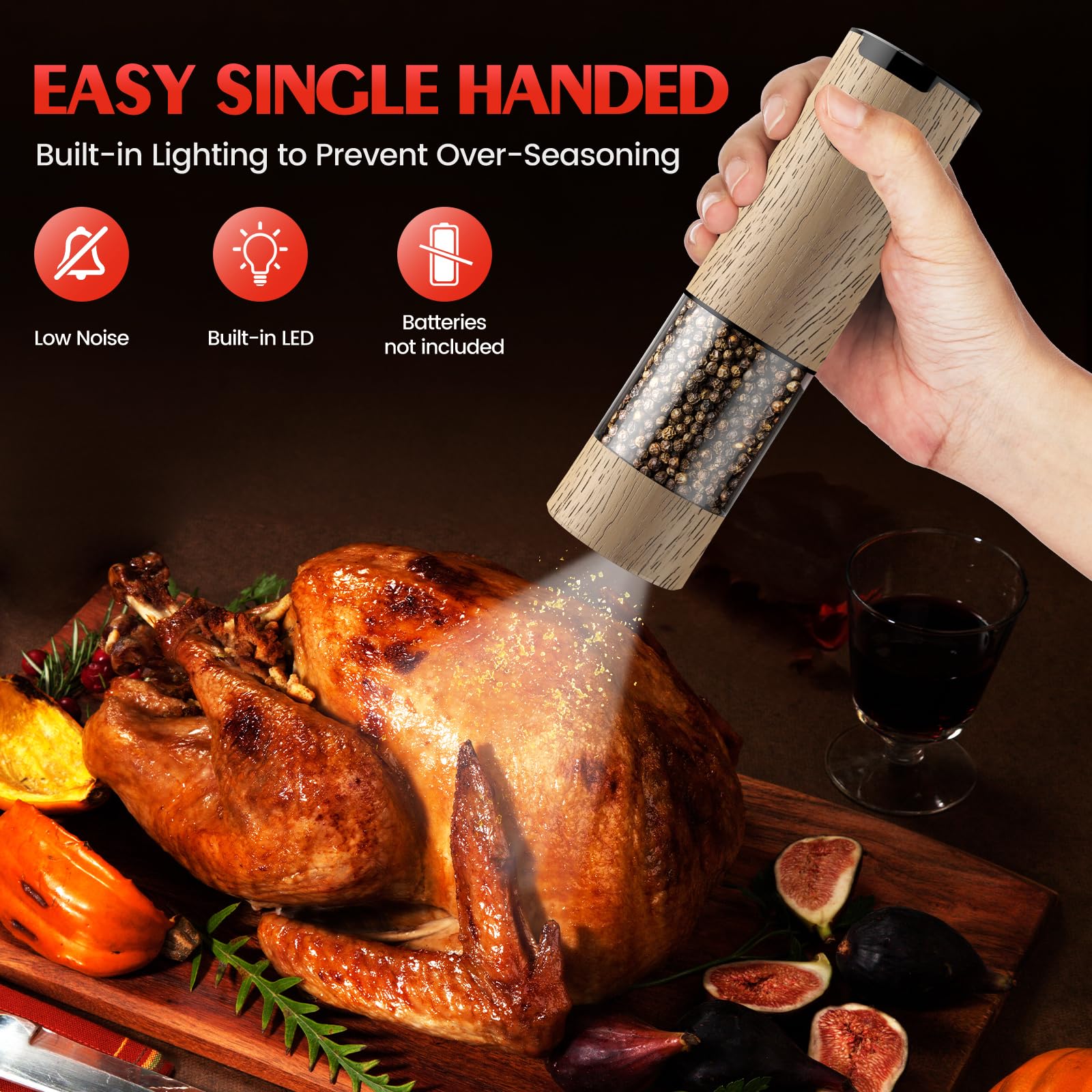 Electric Salt and Pepper Grinder Set Automatic Battery Pepper Mill Shakers Adjustable Coarseness Upgraded Larger Capacity with Led Home and Kitchen Appliances Birthday Gifts for Women Men