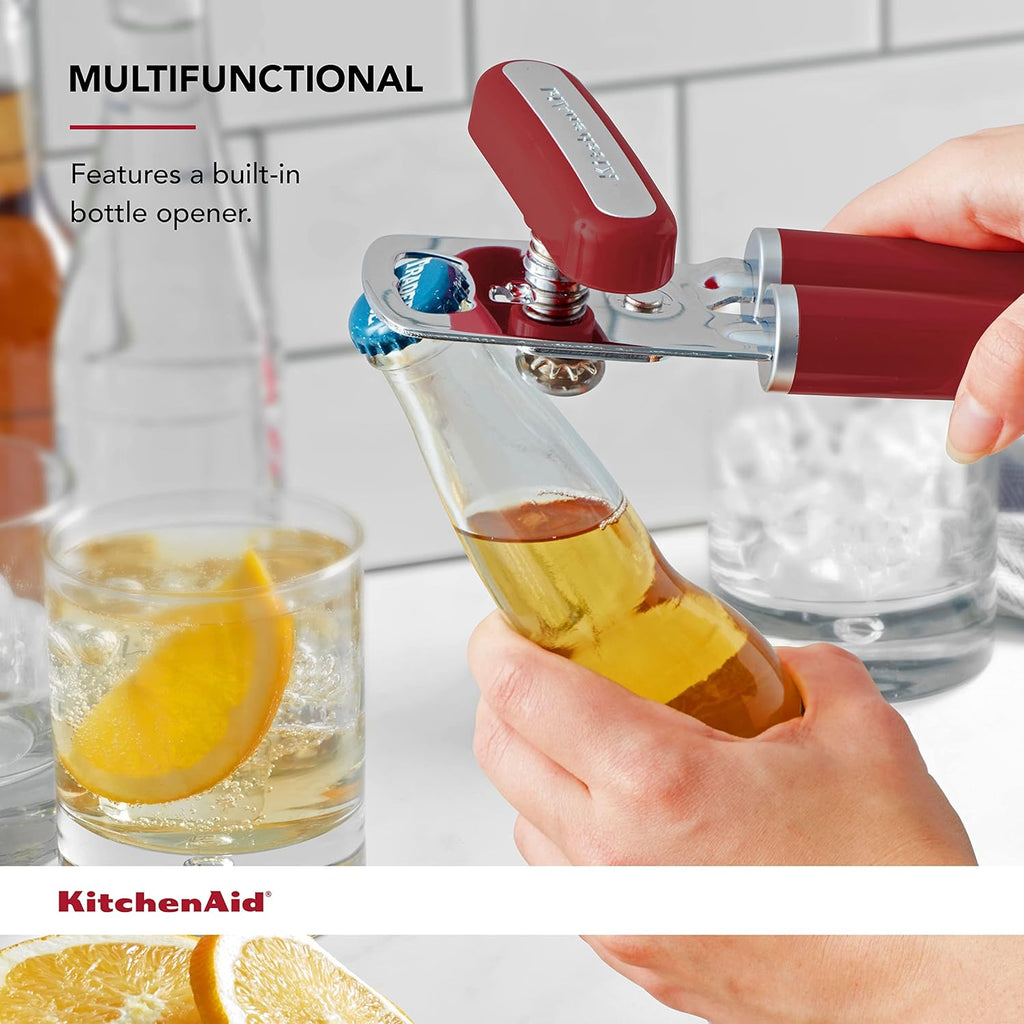 KitchenAid Classic Multifunction Can Opener and Bottle Opener Easy to Use, Razor Sharp Stainless Steel Cutting Wheel, Soft Ergonomic Handles, Black