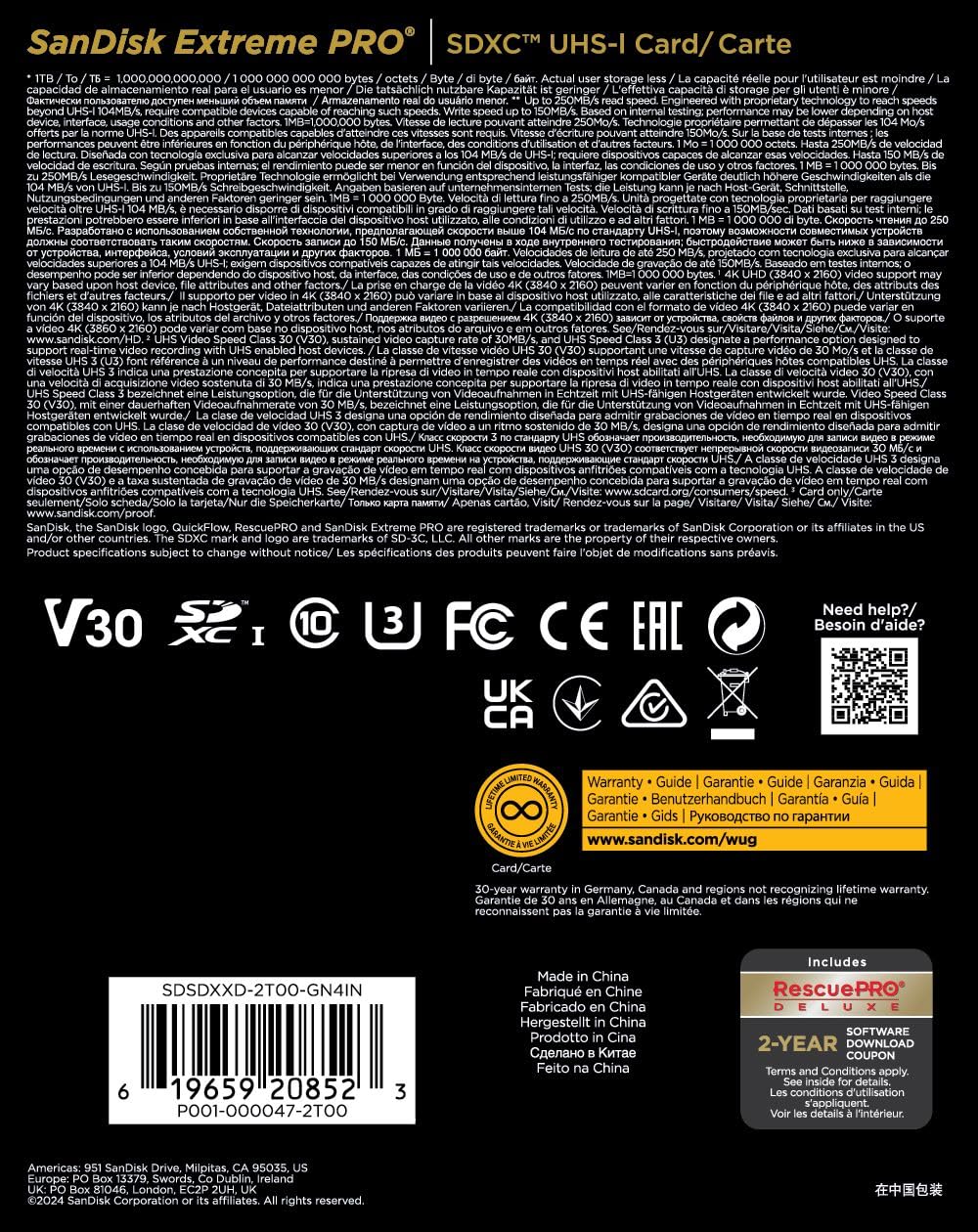 SANDISK 128GB Extreme PRO SDXC UHS-I Memory Card - C10, U3, V30, 4K UHD, SD Card - SDSDXXD-128G-GN4IN