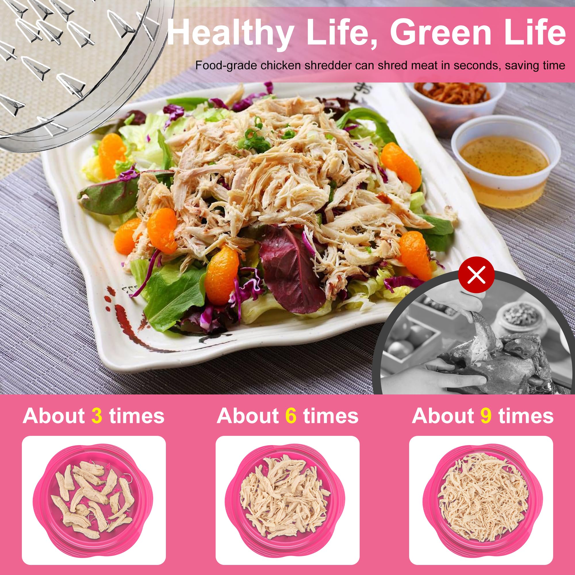 SURETIVIAN Chicken Shredder Tool Twist Large Chicken Breast Shredder with Brush&Fork, Visible Meat Shredder Machine, Strong Anti-Slip Strip, Ergonomic Handle, BPA Free, Suitable for Pork Beef Chicken