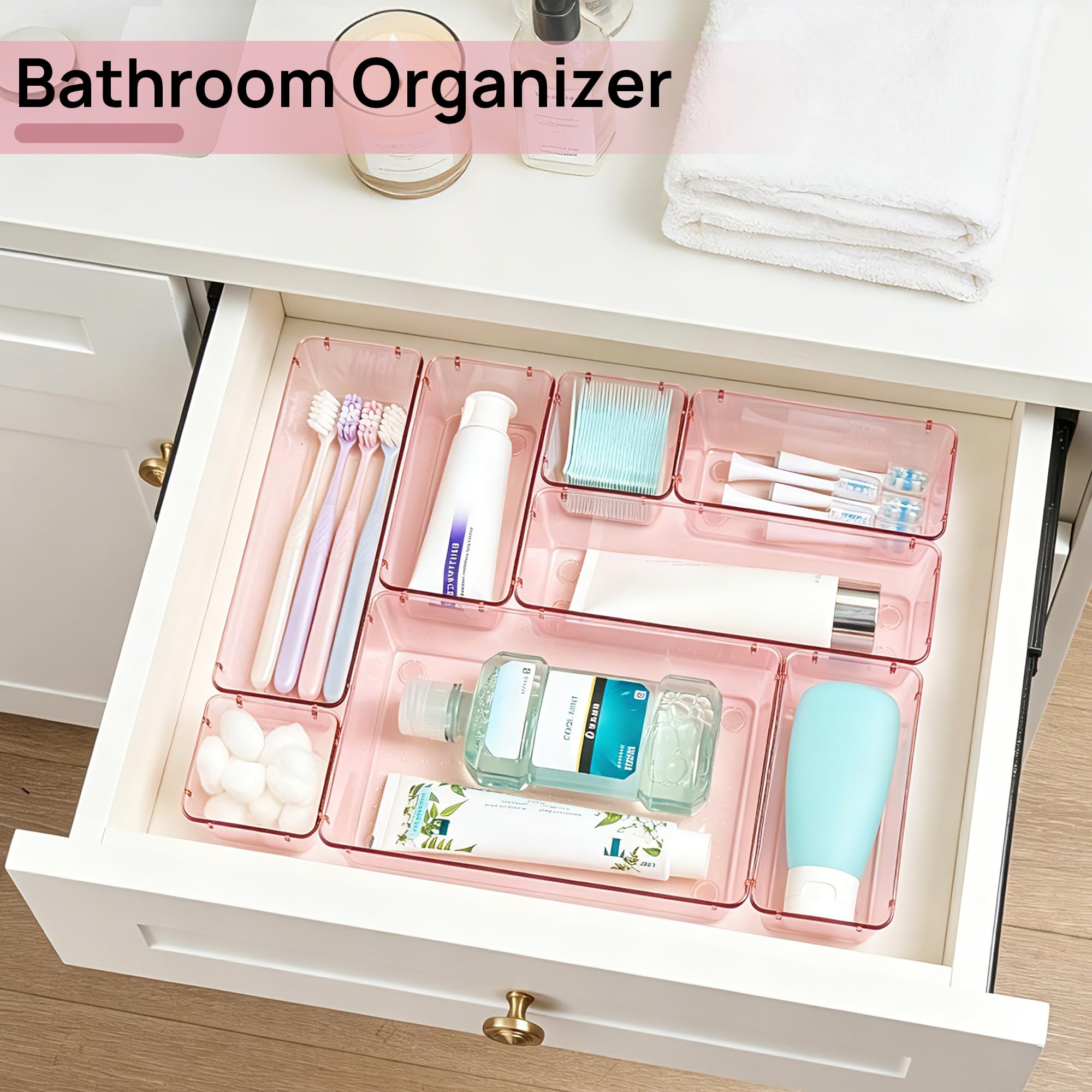Vtopmart 25 PCS Clear Plastic Drawer Organizers Set, 4-Size Versatile Bathroom and Vanity Drawer Organizer Trays, Storage Bins for Makeup, Bedroom, Kitchen Gadgets Utensils and Office
