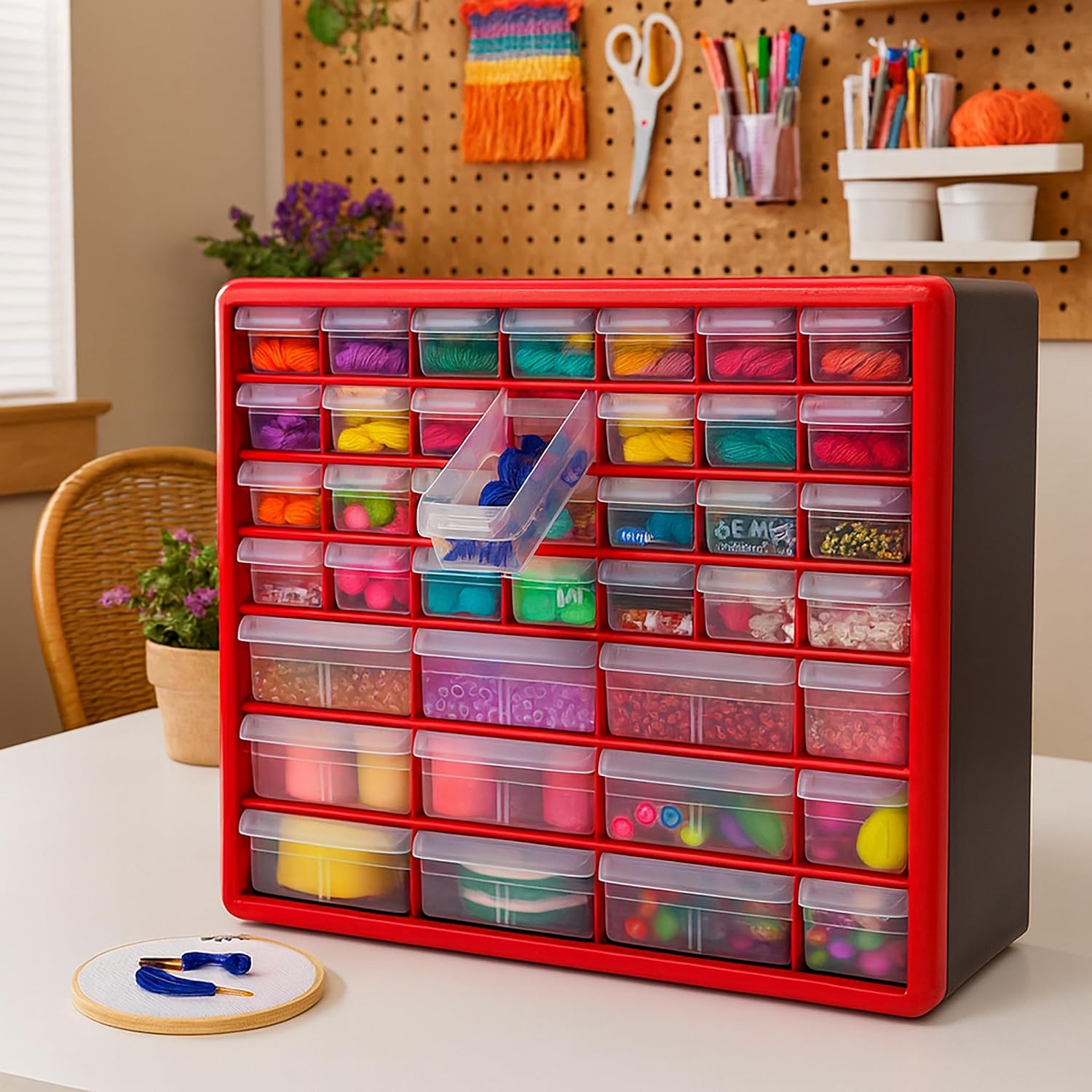 Akro-Mils 26-Drawer Plastic Drawer Storage Cabinet for Garage Organization, Bead Organizer, Building Bricks Storage, Teacher Toolbox, Makeup Organizer, 20" W x 6" D x 10" H, 10126 Yellow