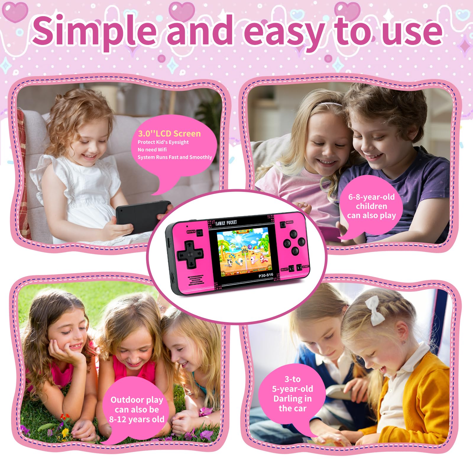 Handheld Game for Kids -Preloaded 220 Retro Video Games, Portable Gaming Player with Rechargeable Battery 3.0" LCD Screen, Mini Arcade Electronic Toy Gifts for Boys Girls (Blue)
